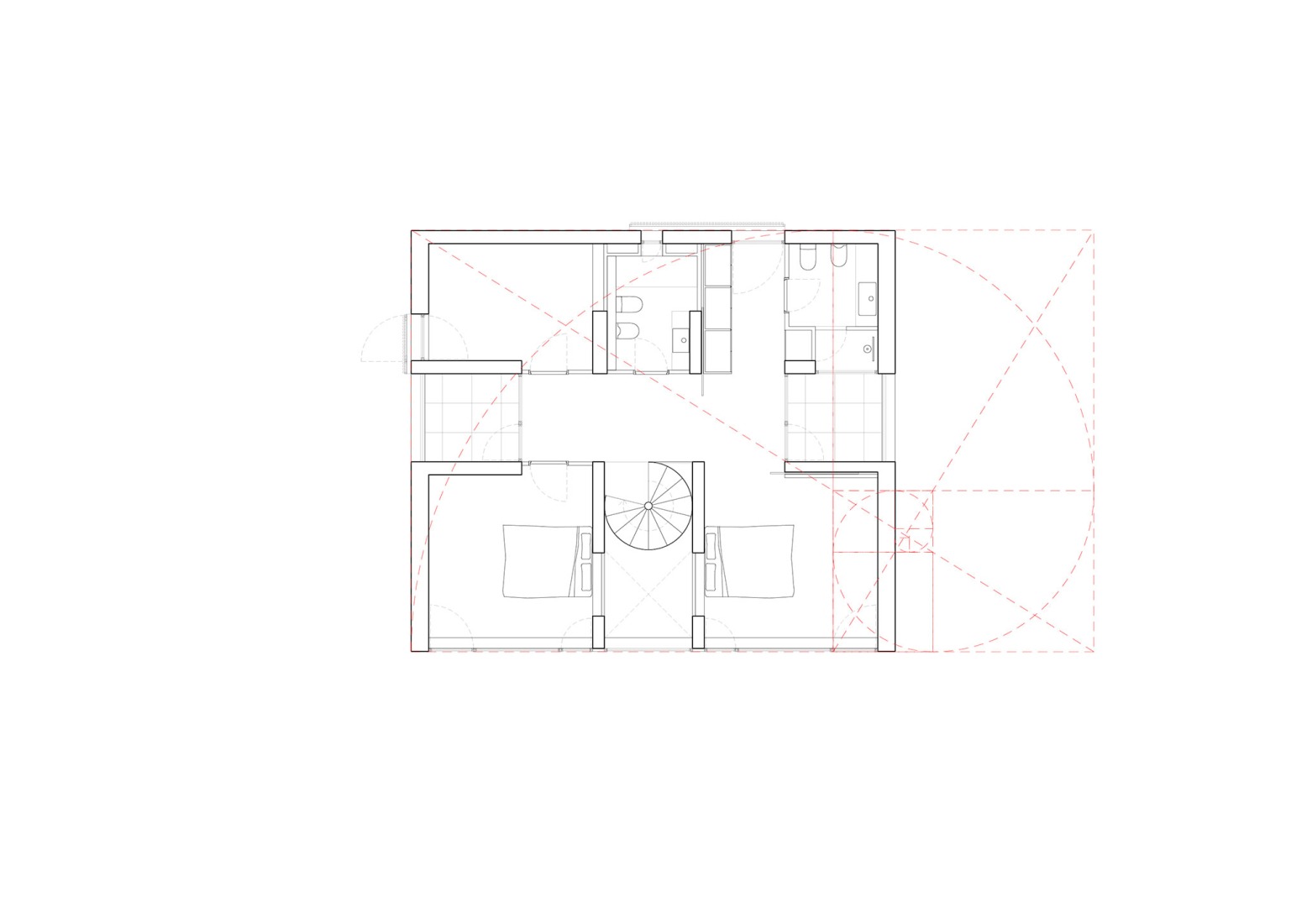 First floor plan, golden ratio. Magarola House by Raúl Sánchez Architects.
