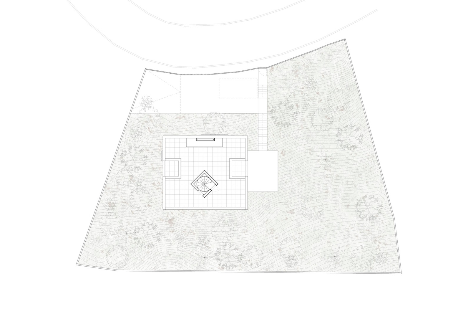 Rooftop floor plan with context. Magarola House by Raúl Sánchez Architects.