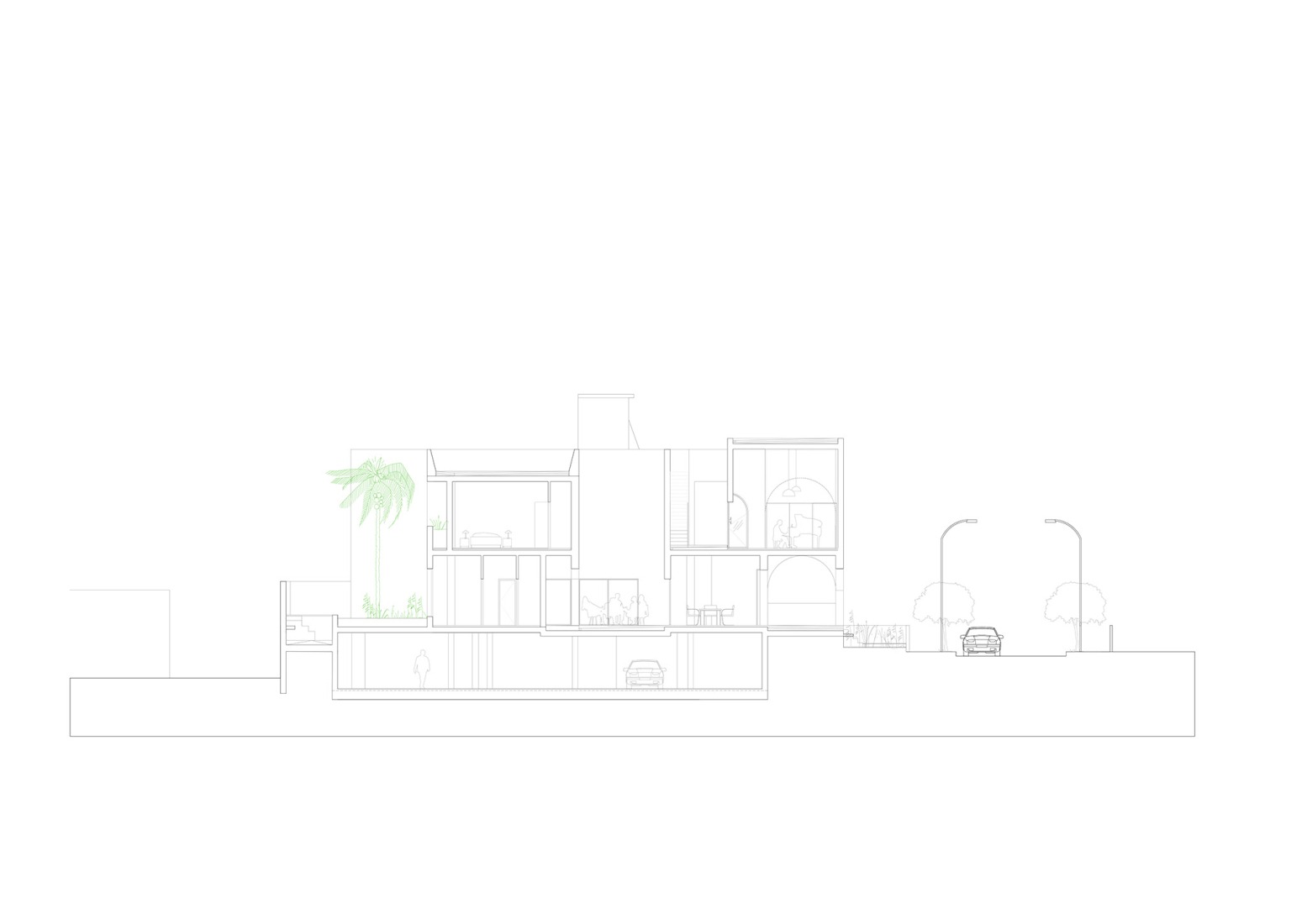 Section. Four homes next to the Desembocadura by Estudio Curtidores.