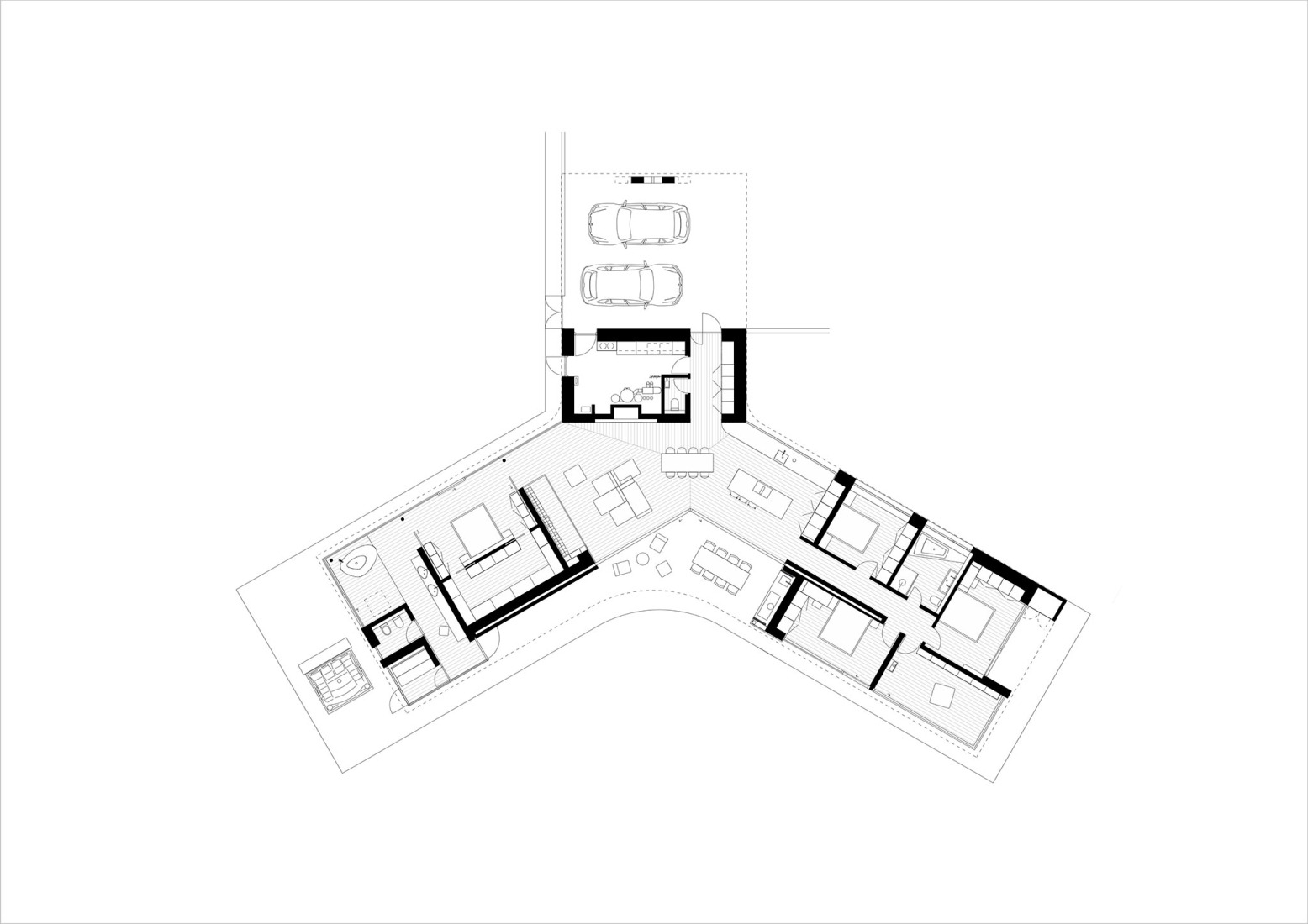 Plano de planta baja. Casa Banánka por Paulíny Hovorka Architects.