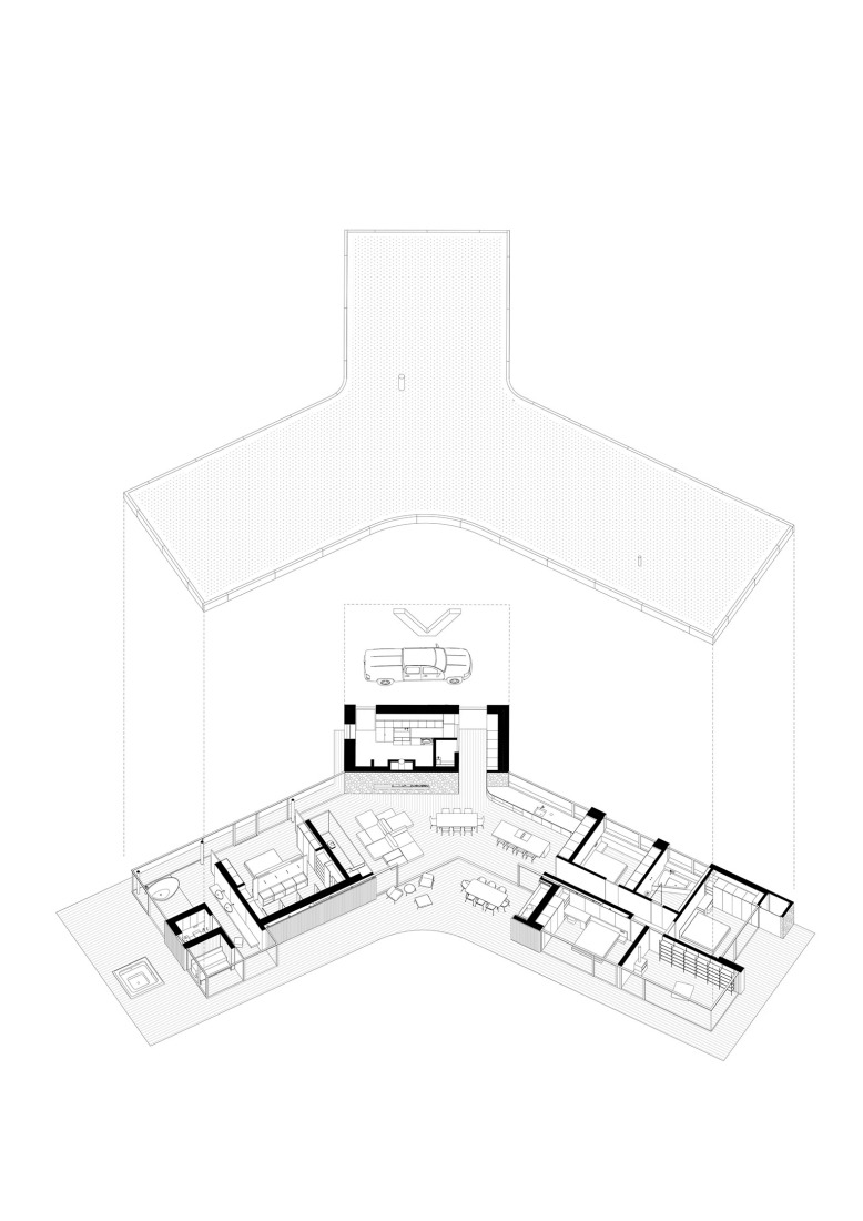 Axonometría. Casa Banánka por Paulíny Hovorka Architects.