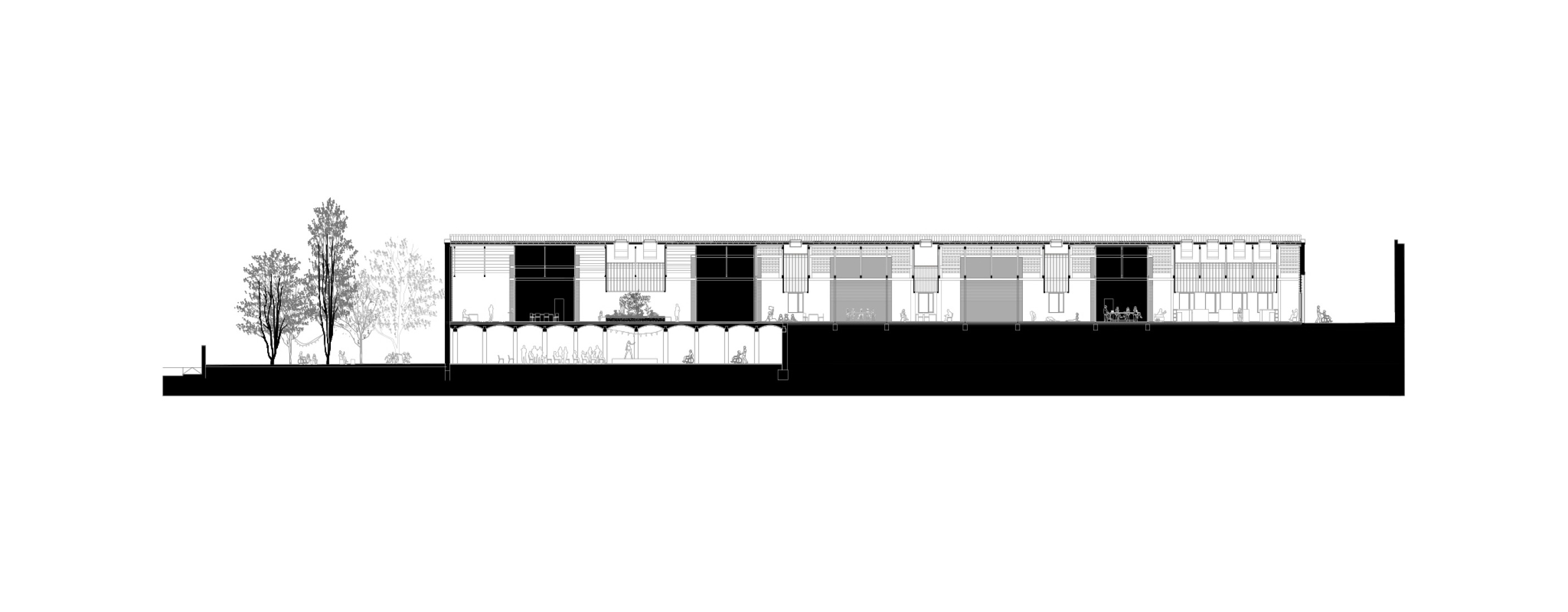 Longitudinal section. Rehabilitation of the Vapor Cortès - Prodis 1923 by Harquitectes.