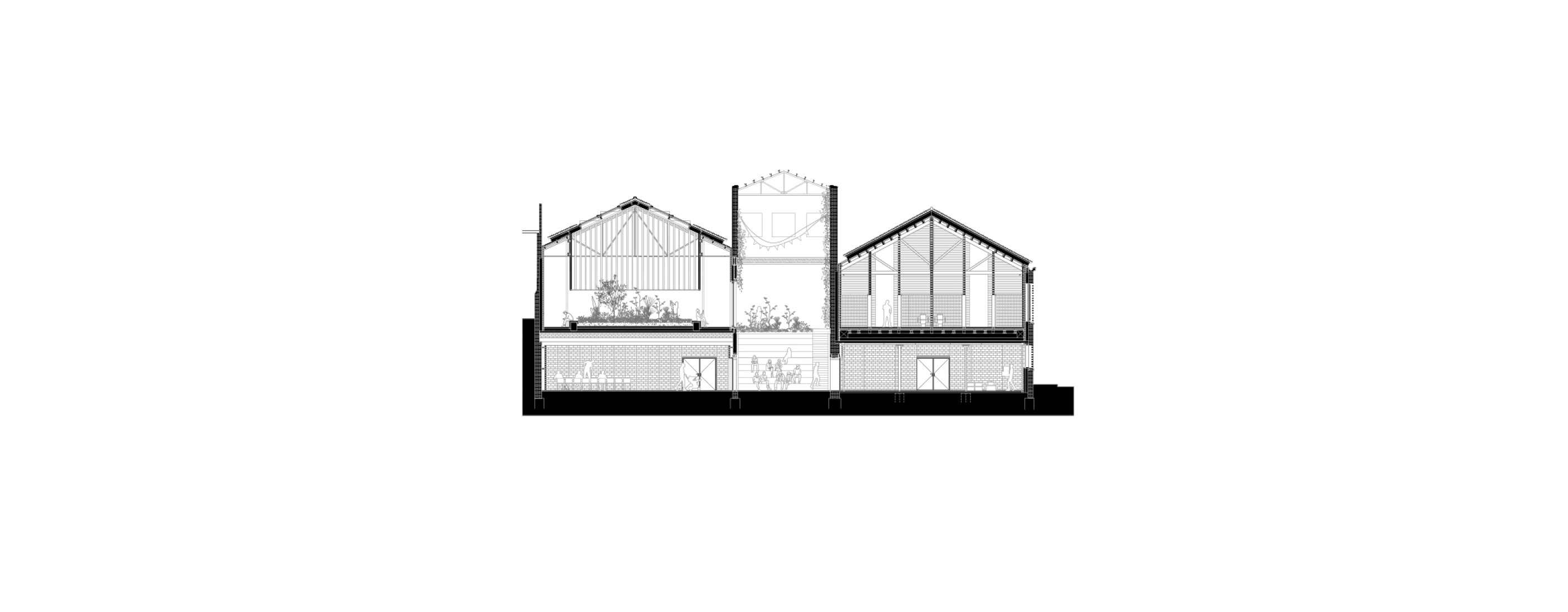 Cross section. Rehabilitation of the Vapor Cortès - Prodis 1923 by Harquitectes.