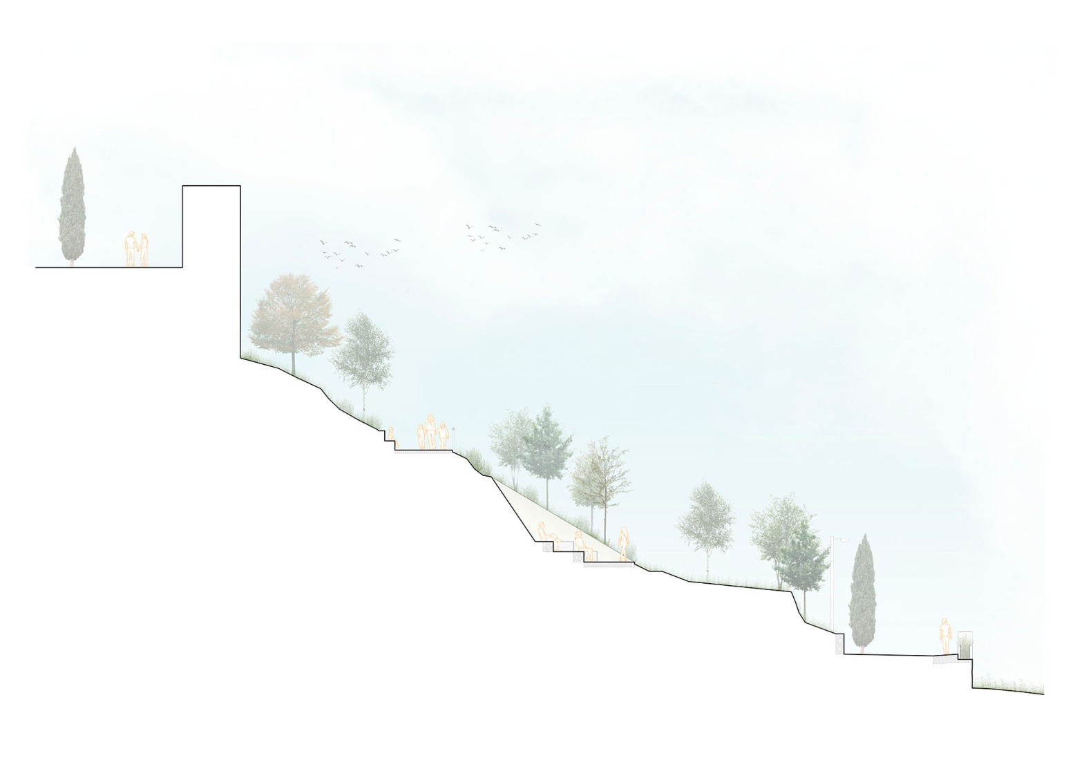 General Section. Regeneration of urban spaces in the historic center of Olvera by Estudio Acta.