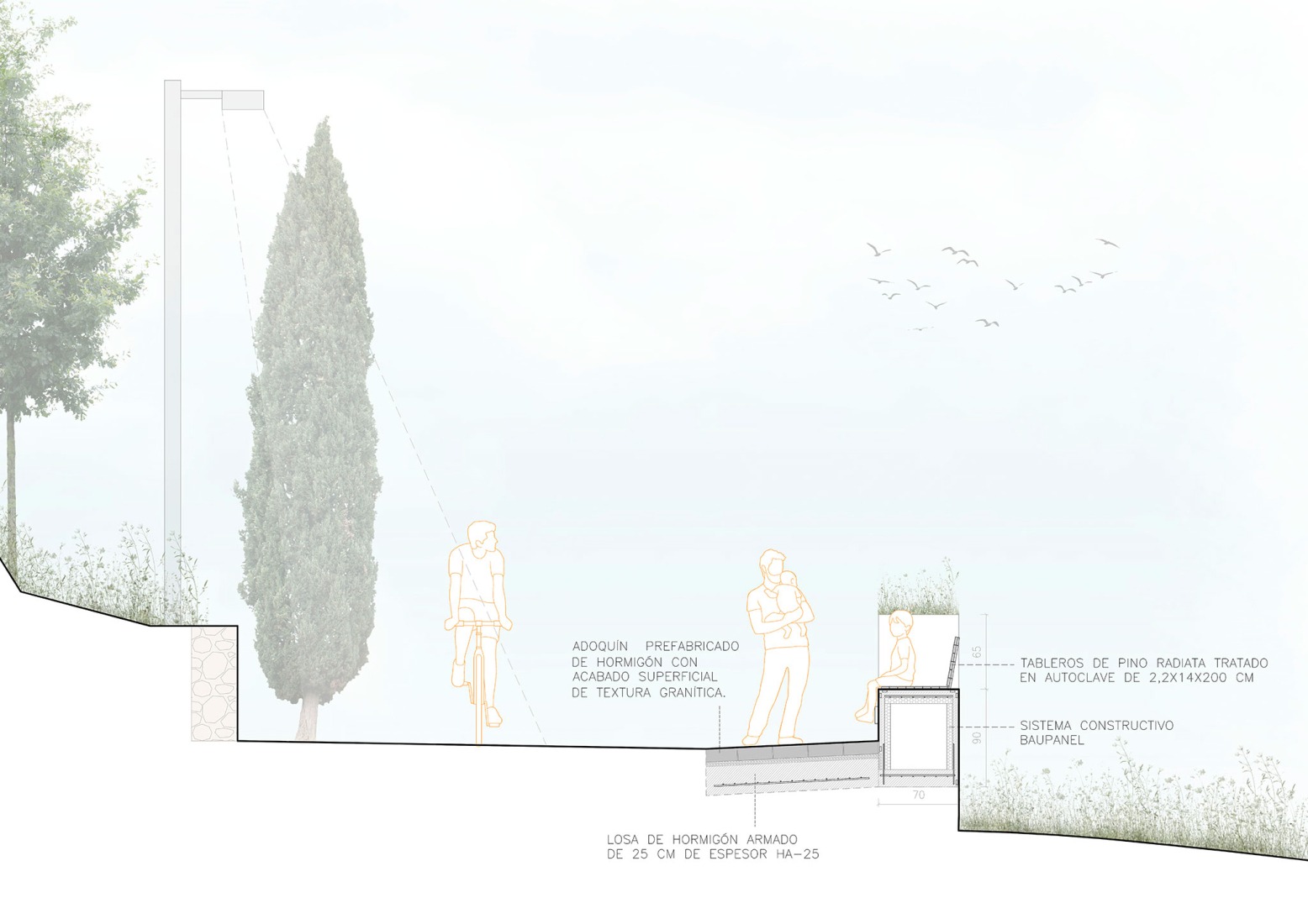 Banking section. Regeneration of urban spaces in the historic center of Olvera by Estudio Acta.