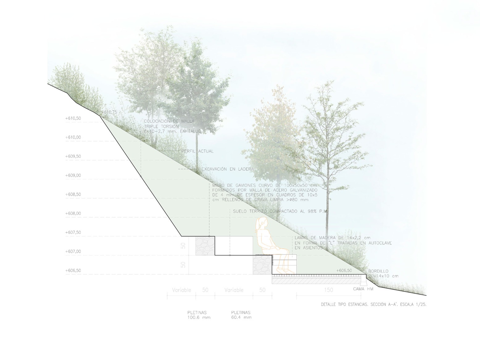 Stays section. Regeneration of urban spaces in the historic center of Olvera by Estudio Acta.