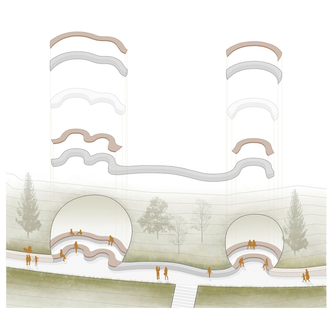 Exploded axonometry. Regeneration of urban spaces in the historic center of Olvera by Estudio Acta.