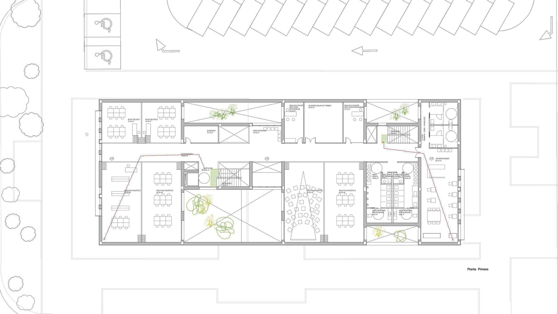 First floor plan. Socio Cultural Centre "El Ensanche" by Parra Arquitectos + José Miguel Useros.