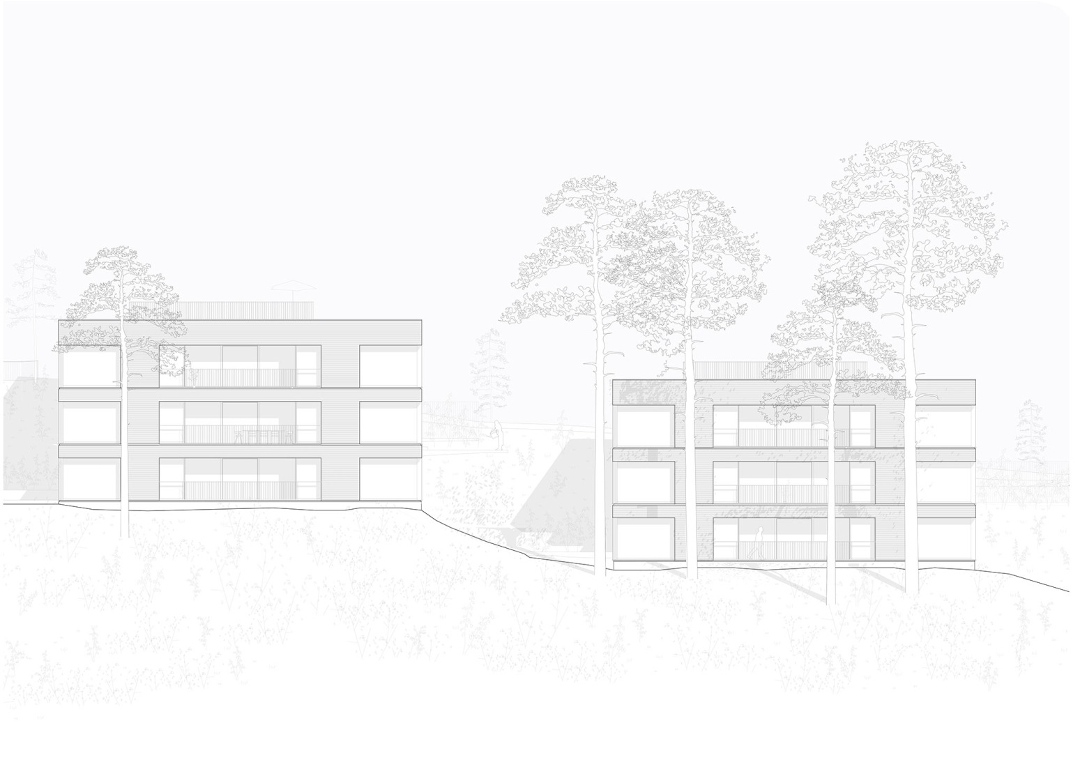 Elevation. Grimelundsveien Apartments by R21 Arkitekter.