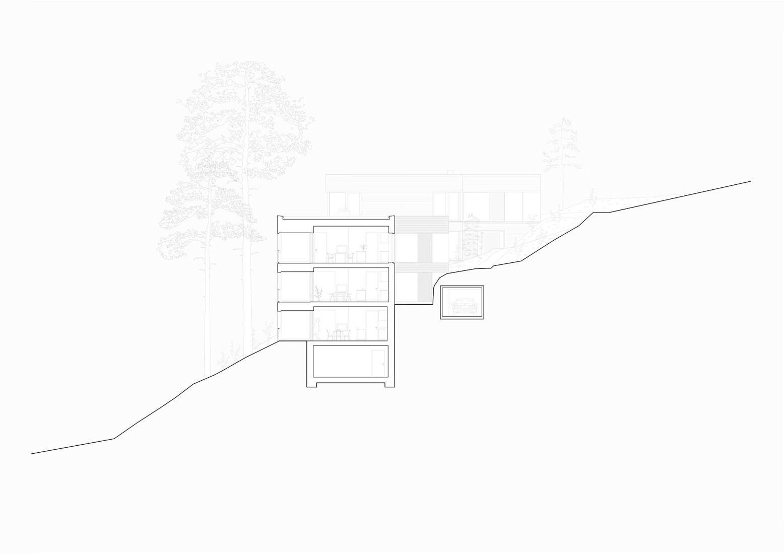 Section. Grimelundsveien Apartments by R21 Arkitekter.