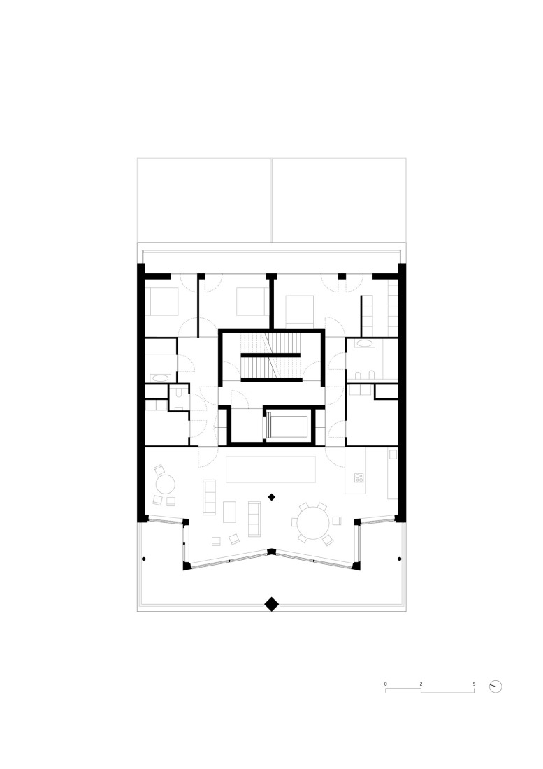 Plano de quinta a séptima planta. Edificio residencial Tolhuiskade por Civic Architects.