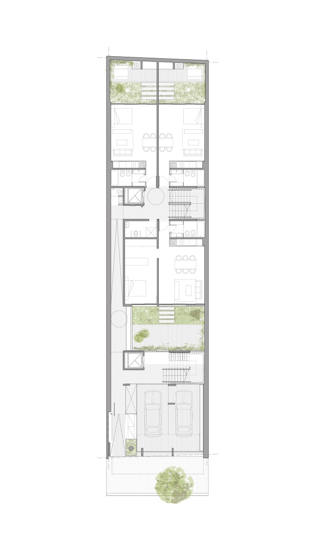 Plano de planta baja. NÑZ 3949 por Estudio Arqtipo. 