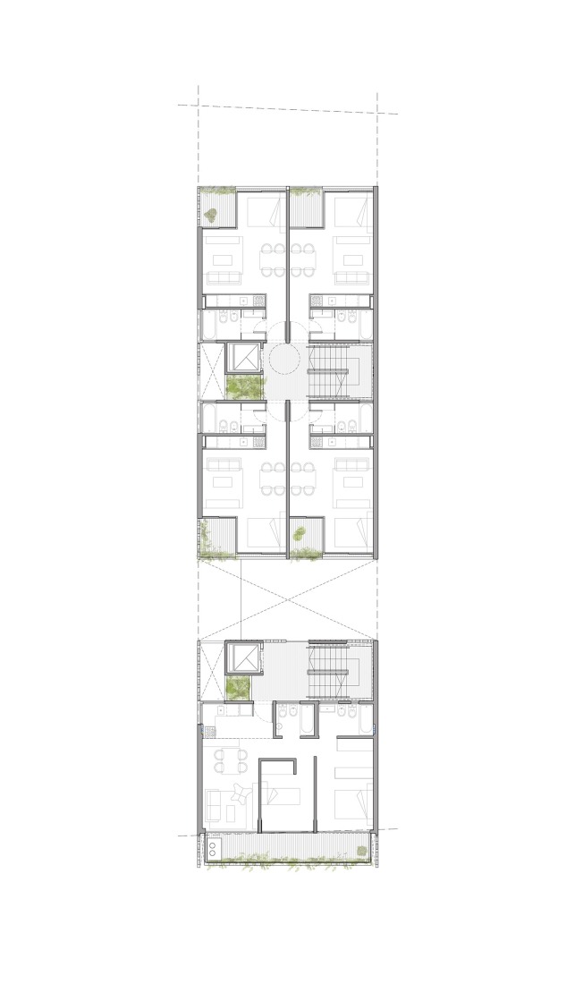 Plano de segunda planta. NÑZ 3949 por Estudio Arqtipo. 