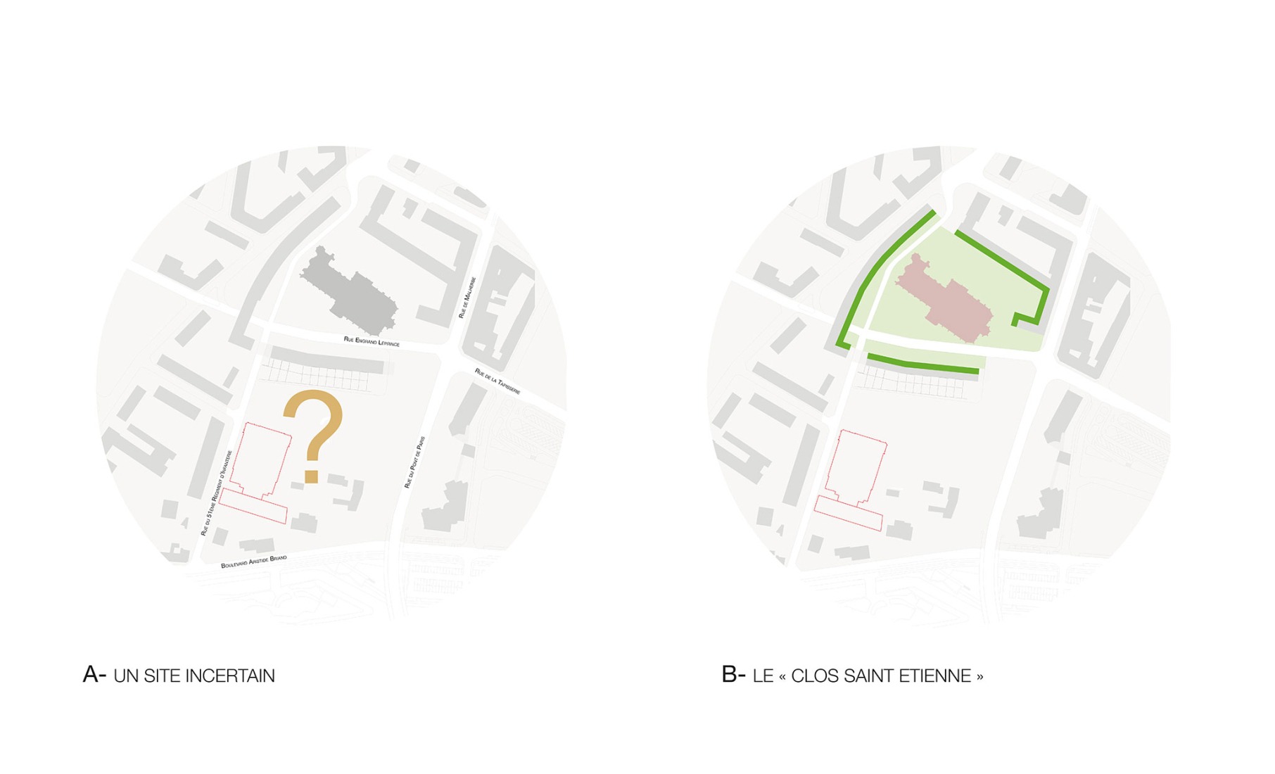 Esquemas de implantación. Teatro Regional de Beauvaisis por AJC Architectes.