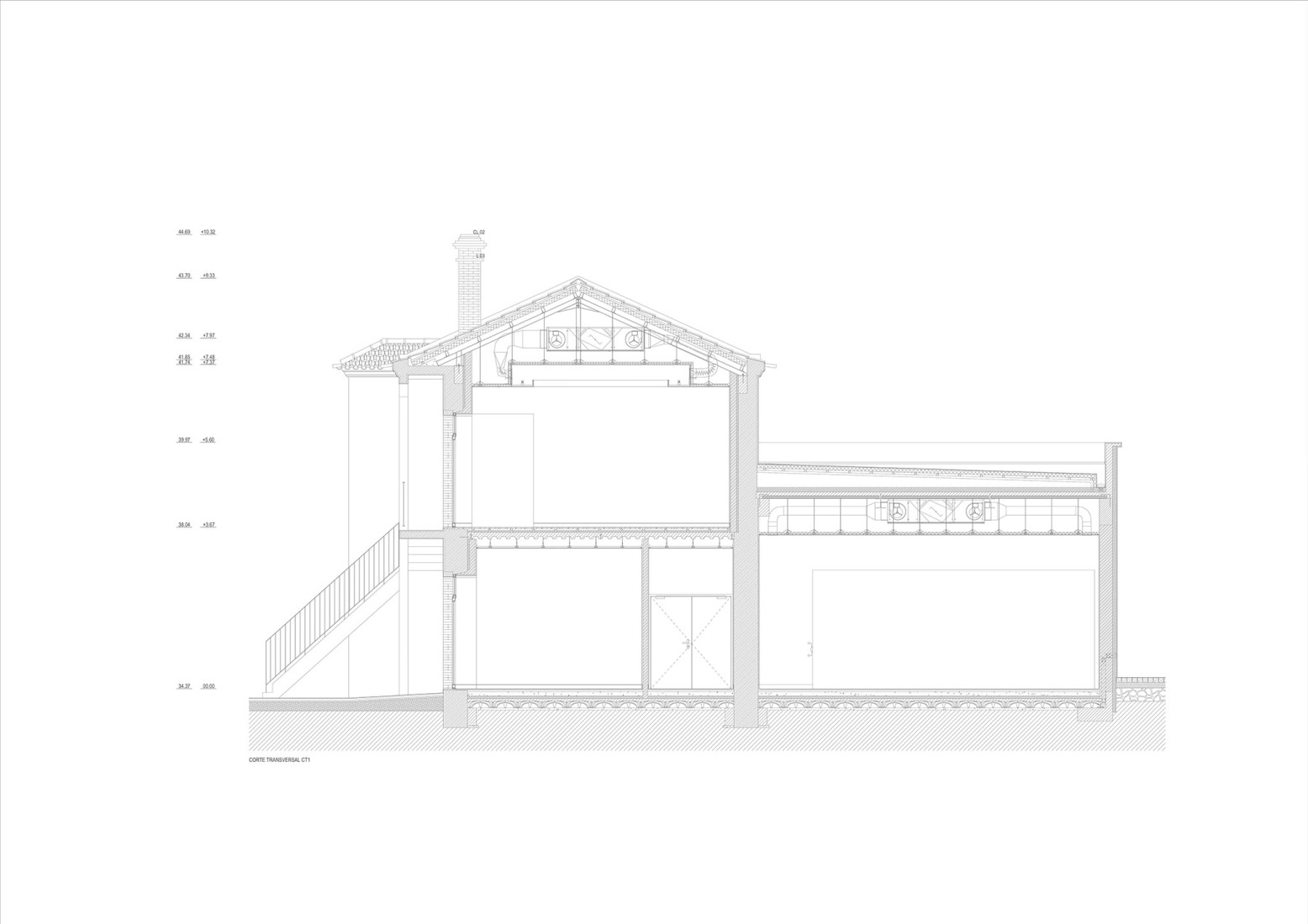 Sección trasversal 1. Rehabilitación urbana del Bairro do Boneco por Adarq.