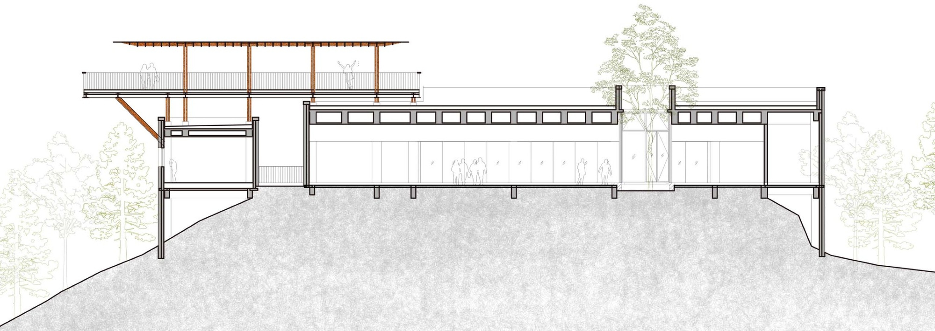 Reception hall section. Renovating of Tianbao Cave District of Erlang Town por Jiakun Architects.