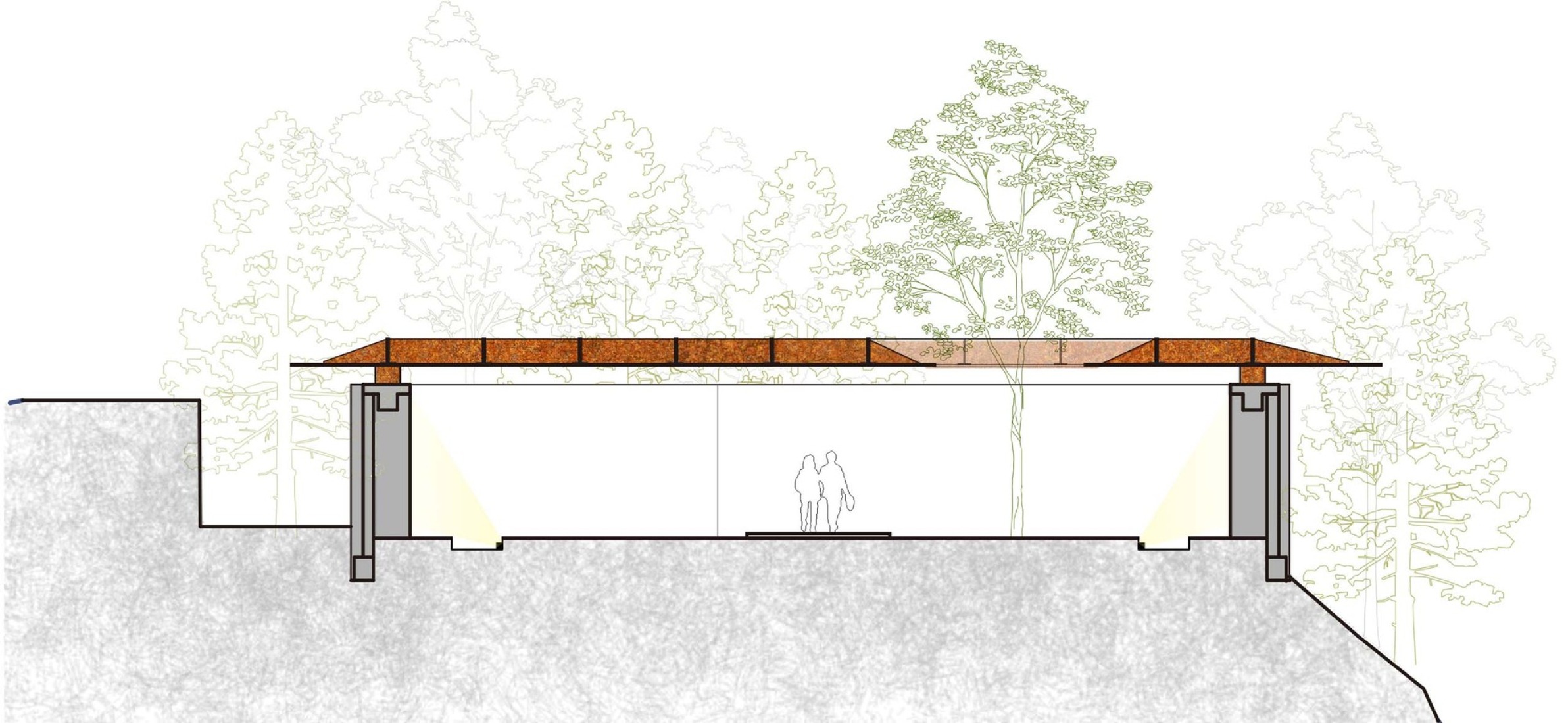 Section of the Tree Yard. Renovating of Tianbao Cave District of Erlang Town por Jiakun Architects.