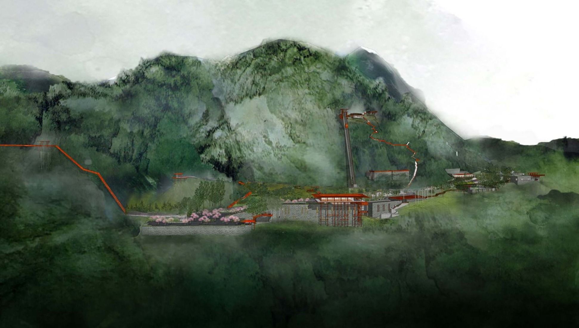 Sketch. Renovating of Tianbao Cave District of Erlang Town por Jiakun Architects.