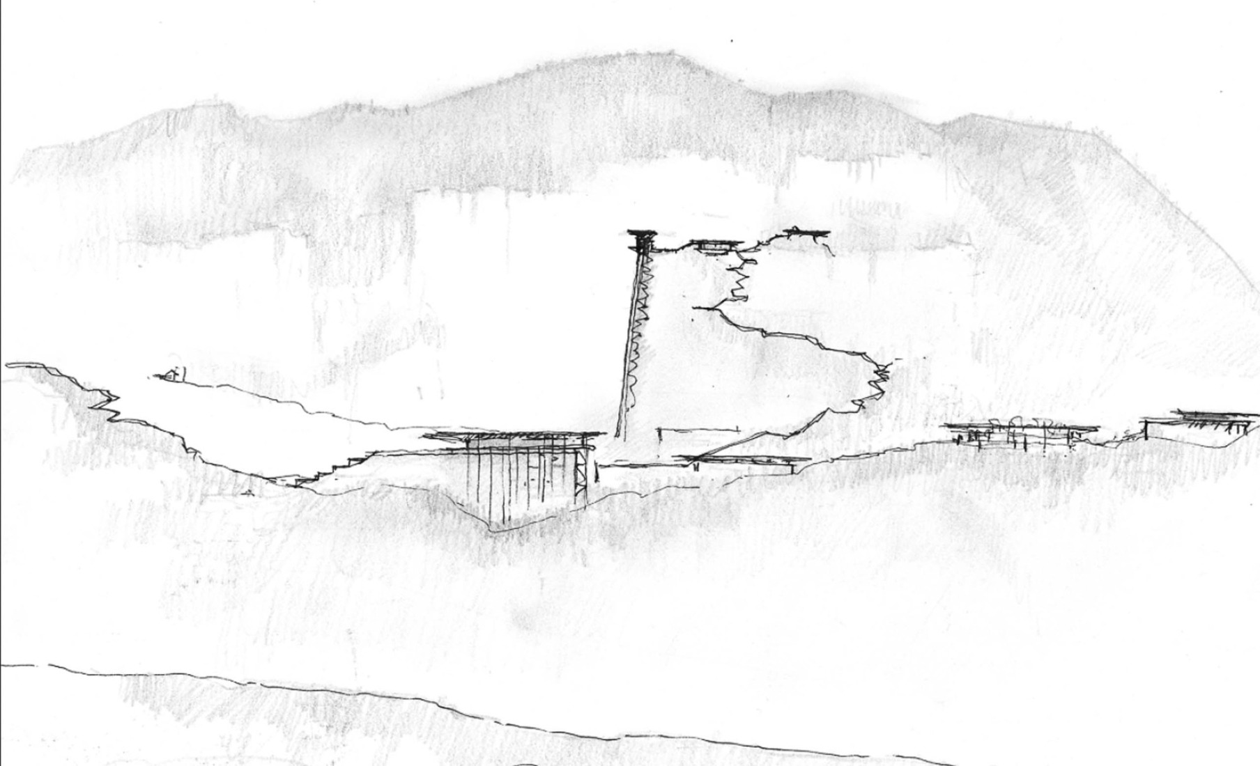 Sketch. Renovating of Tianbao Cave District of Erlang Town por Jiakun Architects.