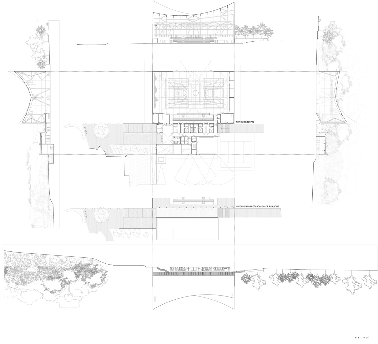 Plano de planta baja. Complejo Deportivo Y Cultural Josephine Baker - Marie-Jose Perec por Onze04.