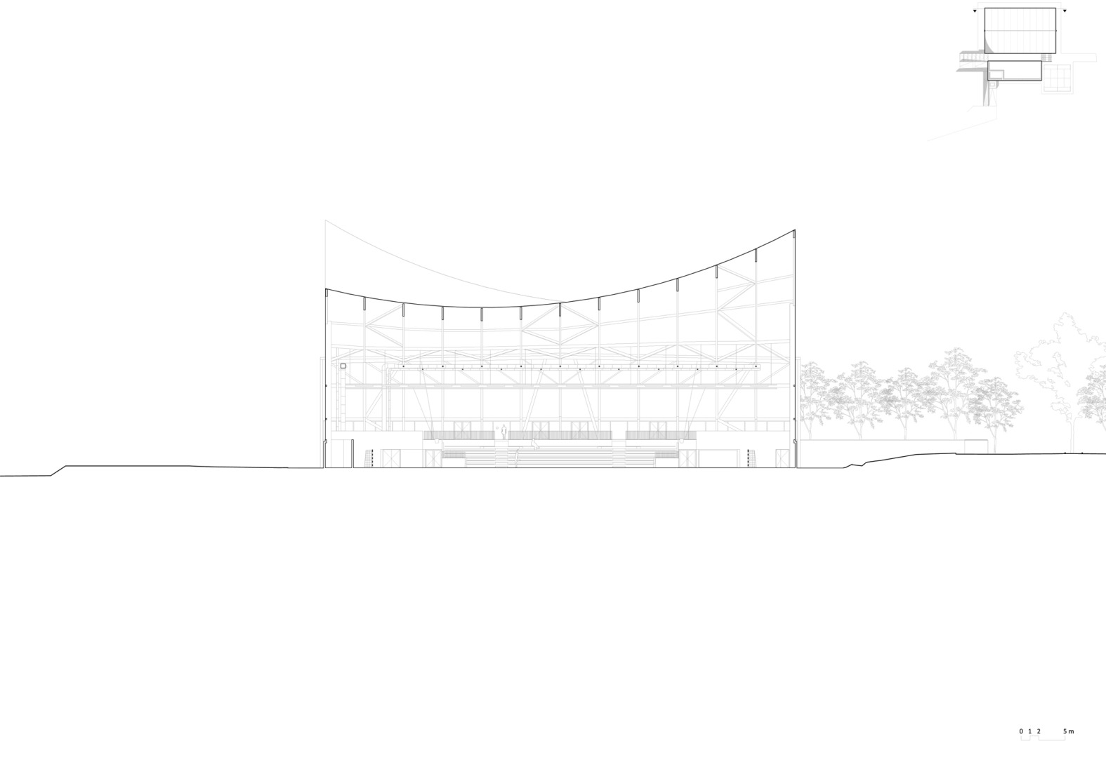 Sección longitudinal. Complejo Deportivo Y Cultural Josephine Baker - Marie-Jose Perec por Onze04.
