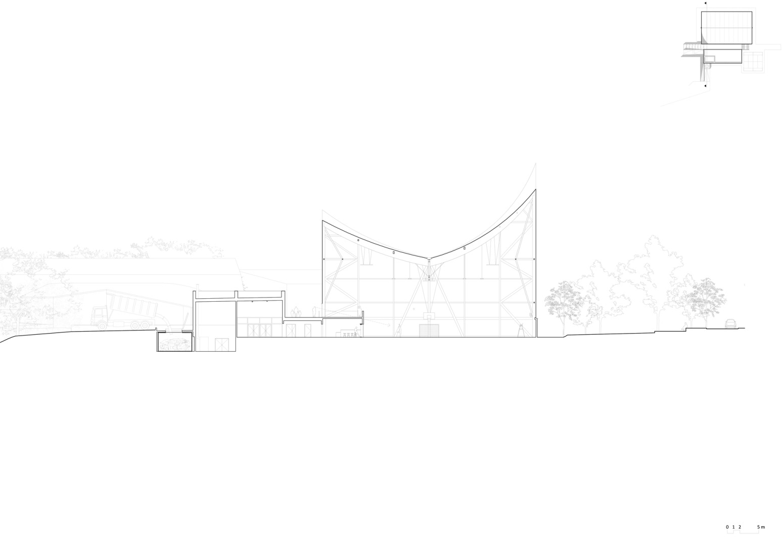 Sección transversal AA'. Complejo Deportivo Y Cultural Josephine Baker - Marie-Jose Perec por Onze04.