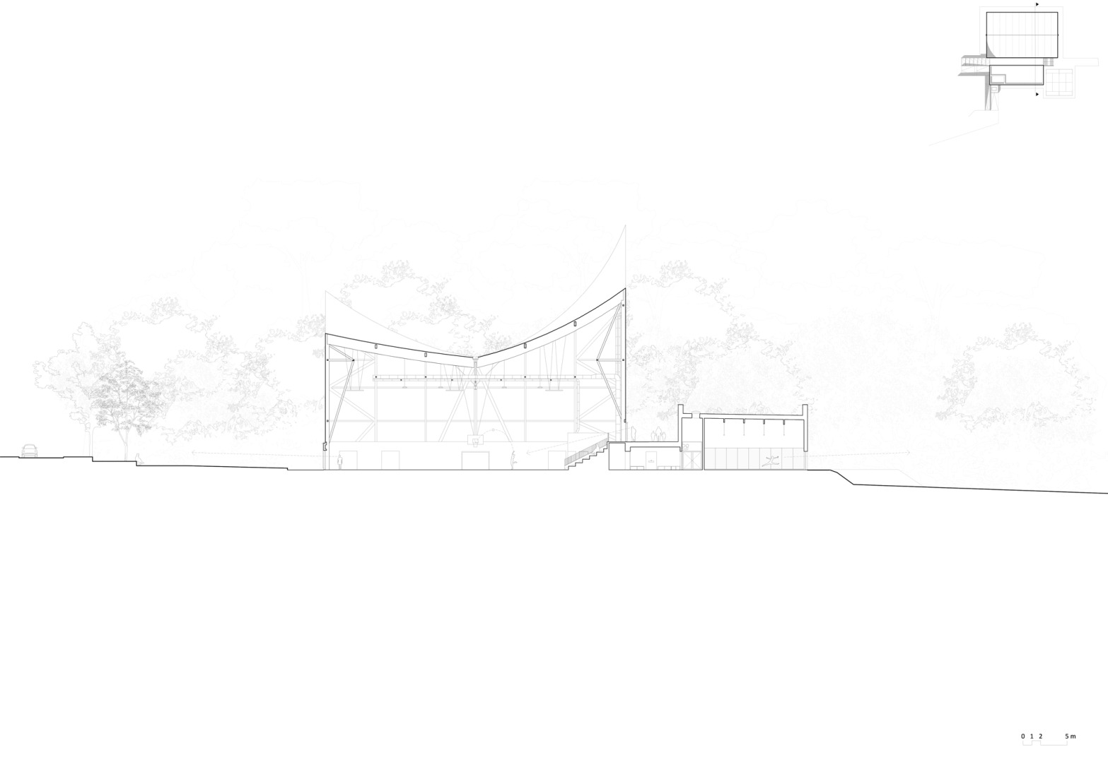 Sección transversal CC'. Complejo Deportivo Y Cultural Josephine Baker - Marie-Jose Perec por Onze04.