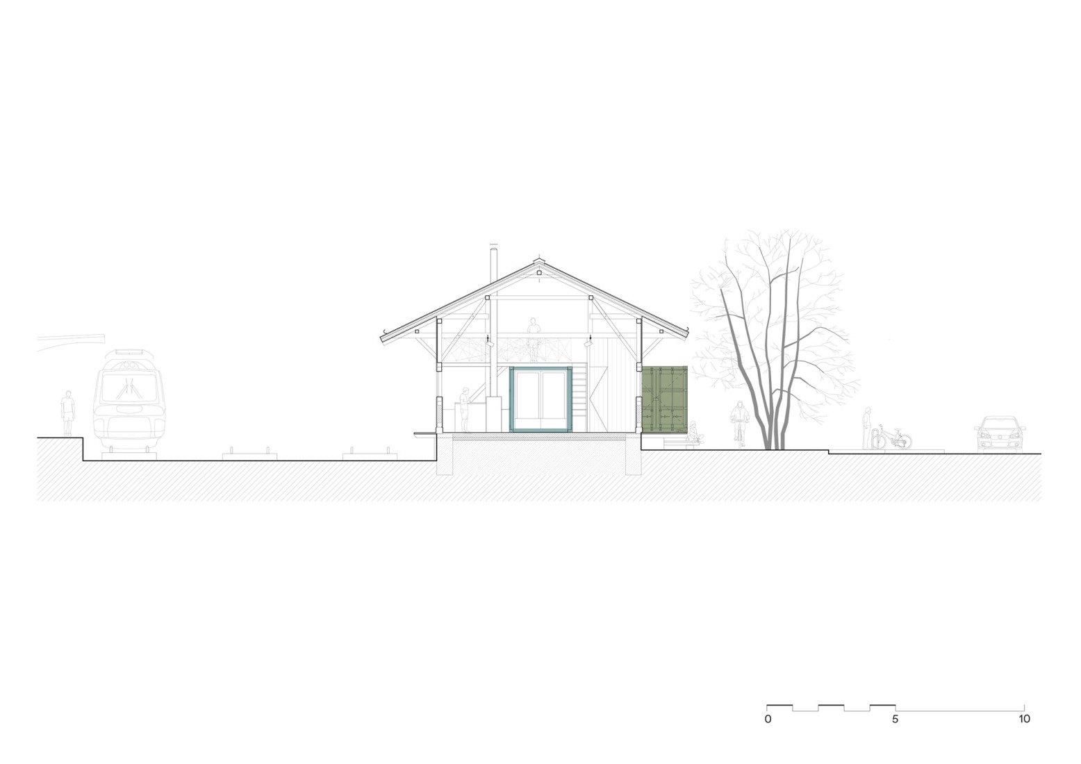 Sección trasversal. Drevak por Sodomka Sodomková Architekti.