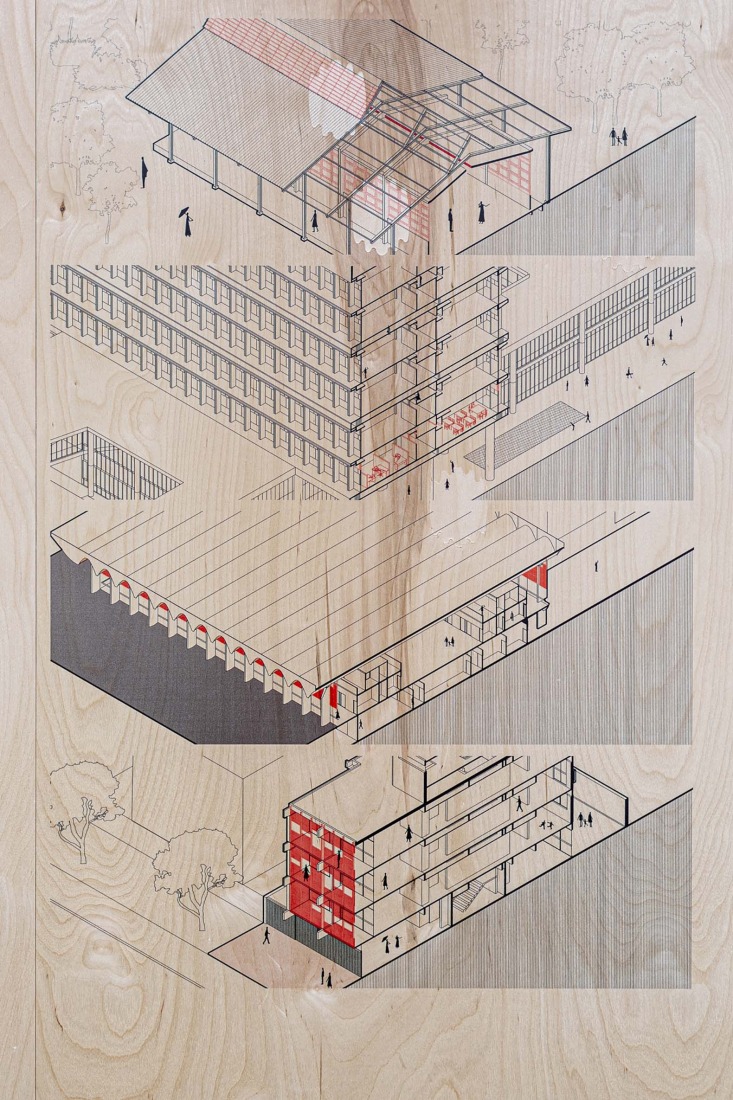 Vista de la instalación en el Pabellón de Brasil de la XIX Bienal de Arquitectura de Venecia, parte de la exposición (RE)INVENCIÓN. Fotografía de ReportArch - Andrea Ferro, cortesía de la Fundación Bienal de São Paulo.