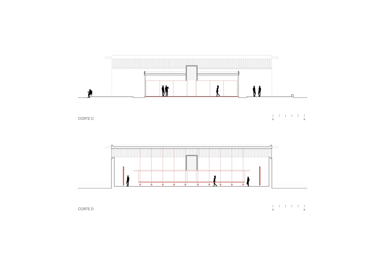 Secciones longitudinales. Vista de la instalación en el Pabellón de Brasil de la XIX Bienal de Arquitectura de Venecia, parte de la exposición (RE)INVENCIÓN. 
