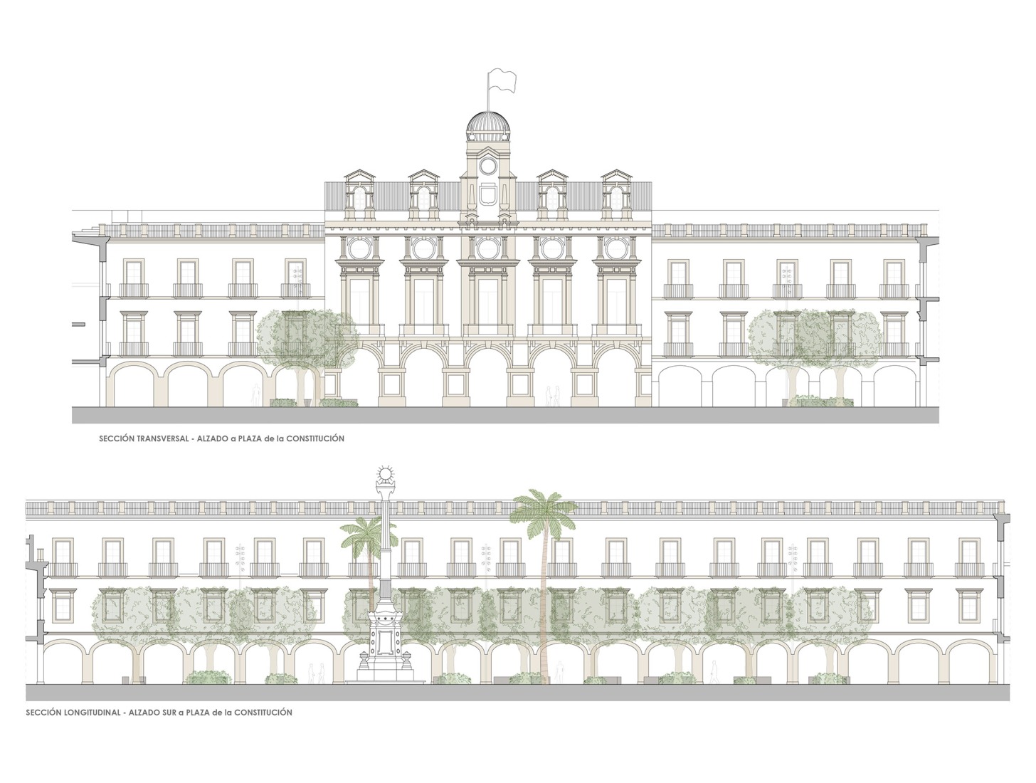 Alzados. Proyecto de Urbanización Plaza de la Constitución Almería por Ordaz Estudio de Arquitectura. Alzados. Proyecto de Urbanización Plaza de la Constitución Almería por Ordaz Estudio de Arquitectura.