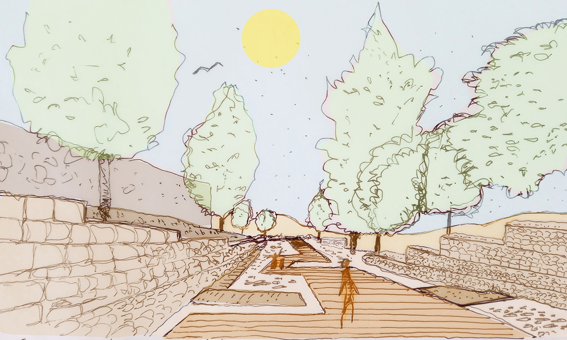 Antonio Raso. Medina Azahara. Boceto del nuevo itinerario. Proyecto de Urbanización Plaza de la Constitución Almería por Ordaz Estudio de Arquitectura. Antonio Raso. Medina Azahara. Boceto del nuevo itinerario. Proyecto de Urbanización Plaza de la Constitución Almería por Ordaz Estudio de Arquitectura.