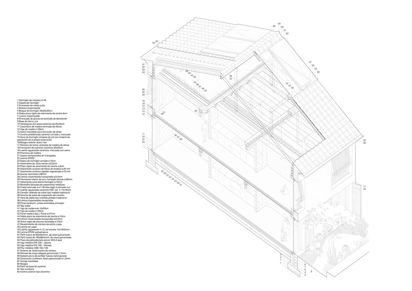 Axonometría constructiva. «Ses Veles Puigpunyent» por Alventosa Morell Arquitectes y Joan Josep Fortuny Giró.