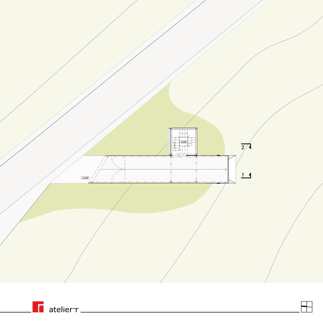 Plano de planta de nivel de entrada. Mirador sobre Litomyšl por Atelier-r. Plano de planta de nivel de entrada. Mirador sobre Litomyšl por Atelier-r.