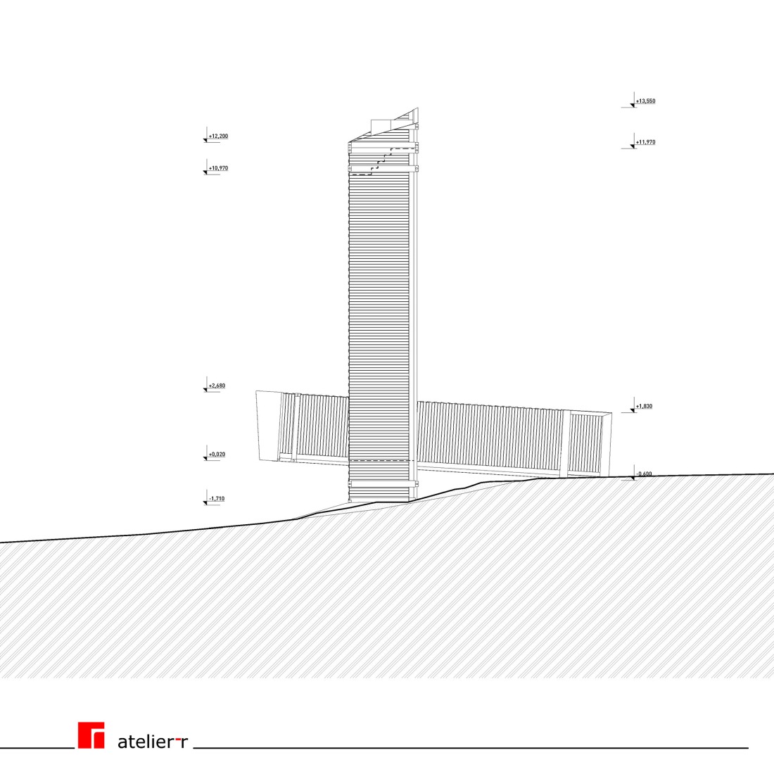 Alzado este. Mirador sobre Litomyšl por Atelier-r. Alzado este. Mirador sobre Litomyšl por Atelier-r.