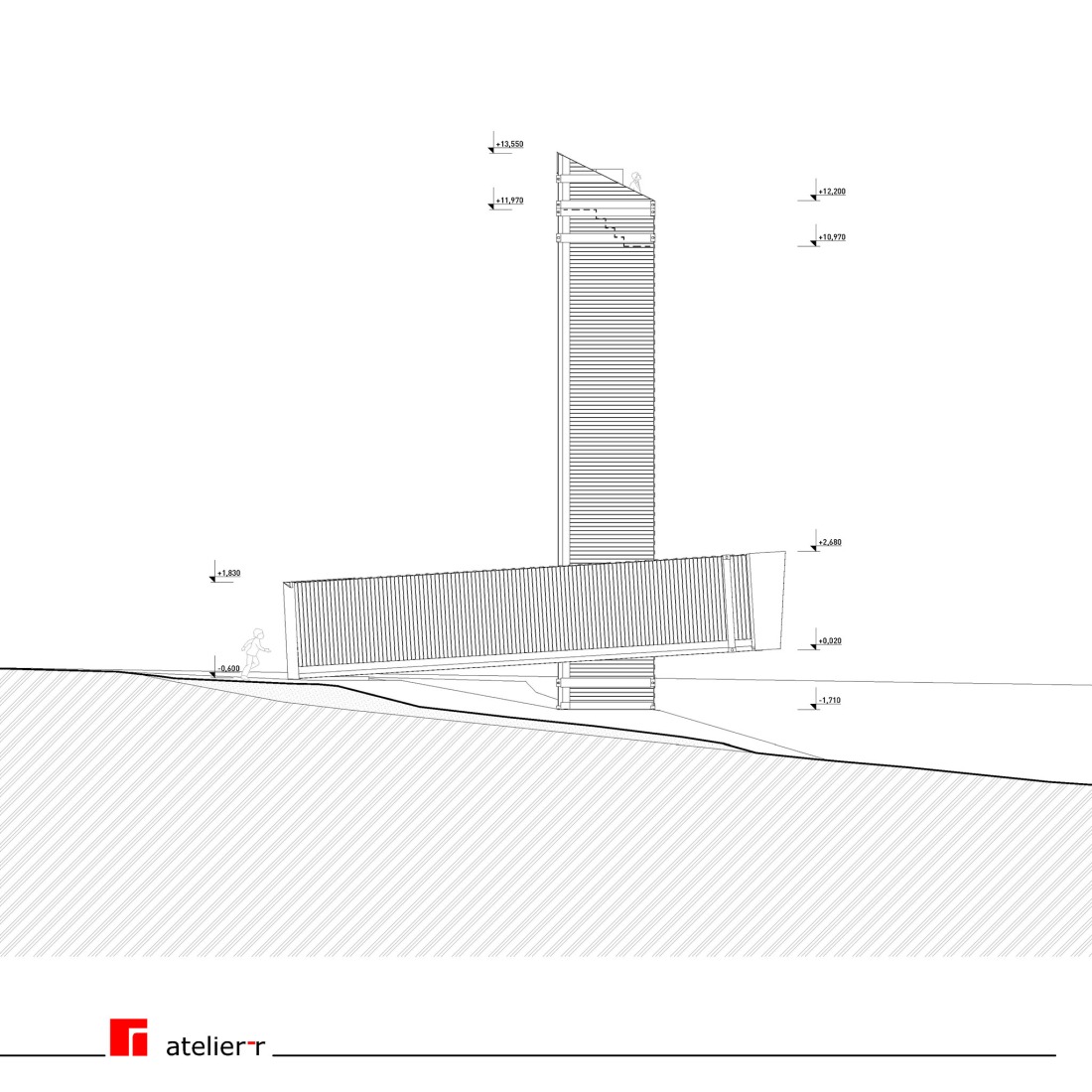 Alzado oeste. Mirador sobre Litomyšl por Atelier-r. Alzado oeste. Mirador sobre Litomyšl por Atelier-r.