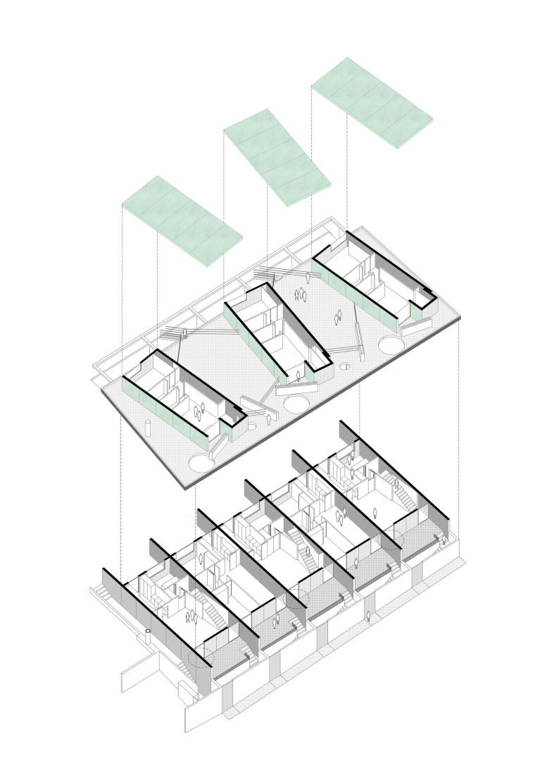 Axonométrica. Casas G-5 por SUMMARY Architects. 