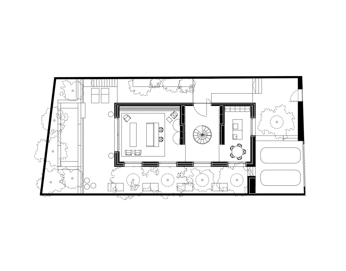 Plano de planta baja. Casa Blanca en Madrid por Tuñón y Albornoz Arquitectos.