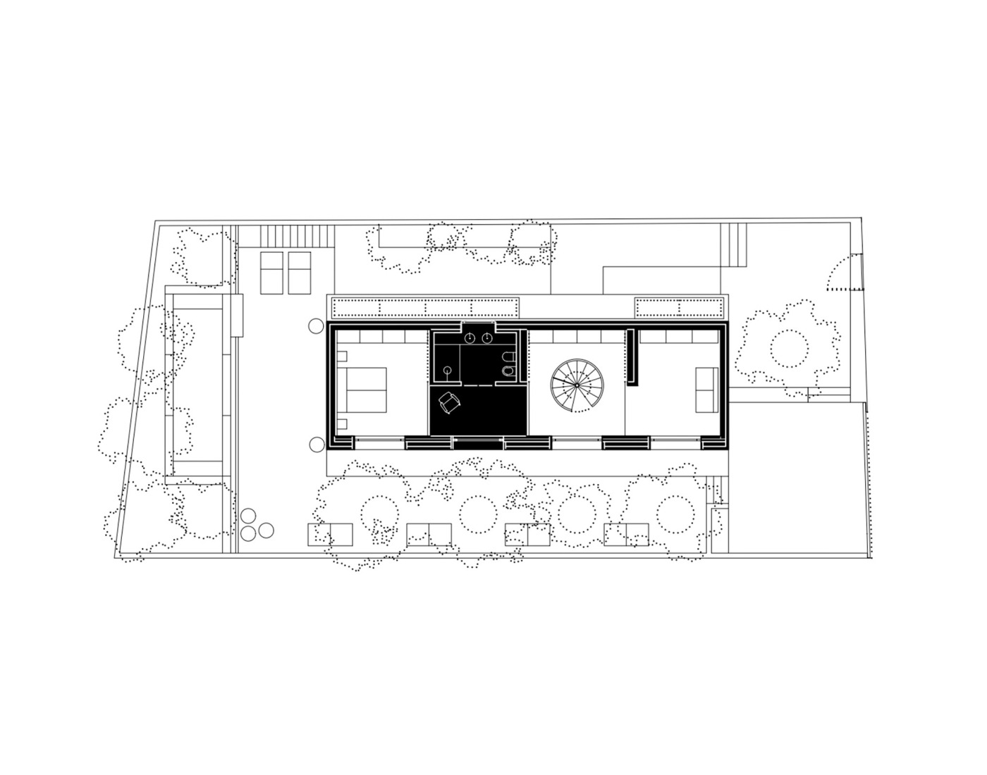 Plano de primera planta. Casa Blanca en Madrid por Tuñón y Albornoz Arquitectos.