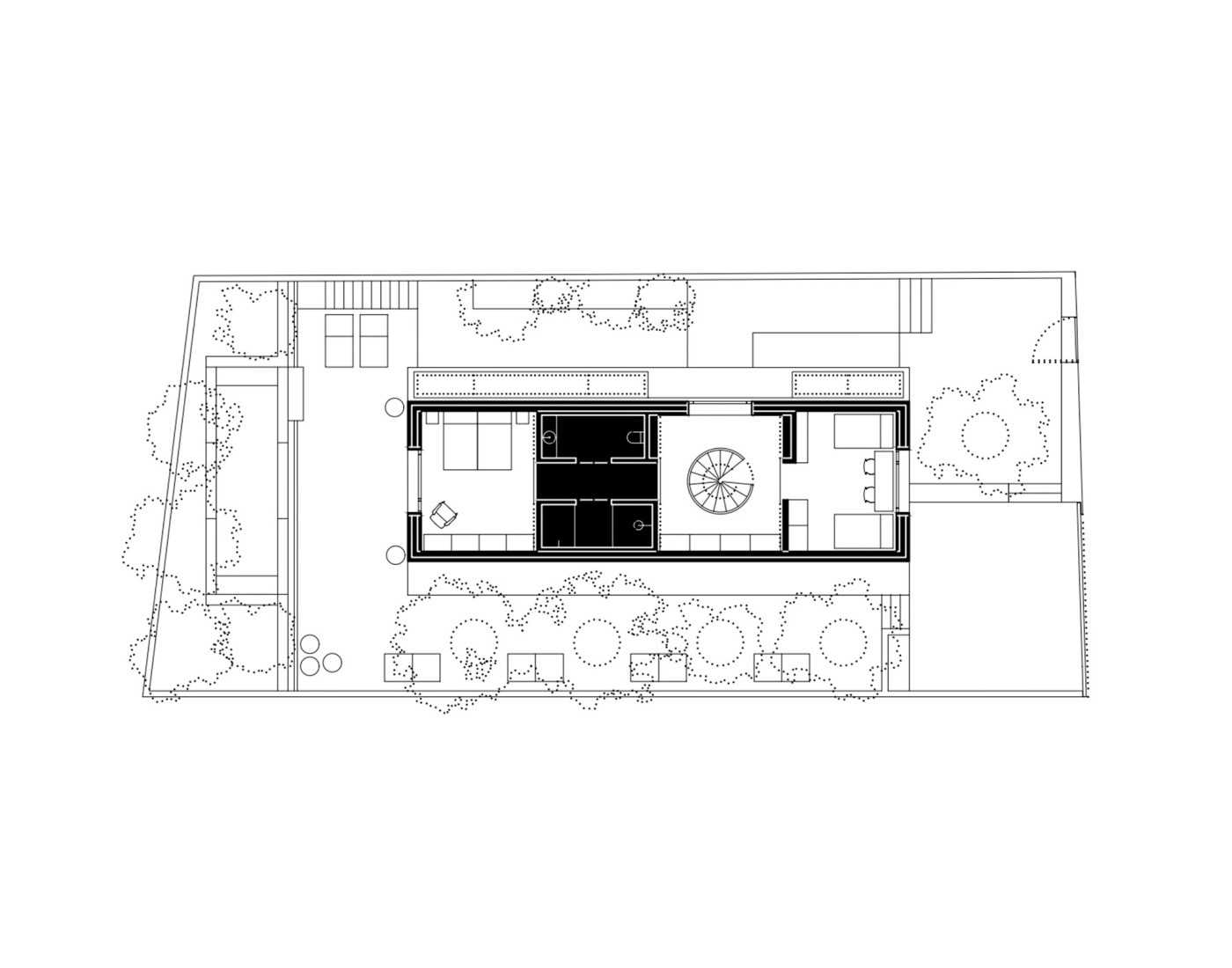 Plano de segunda planta. Casa Blanca en Madrid por Tuñón y Albornoz Arquitectos.
