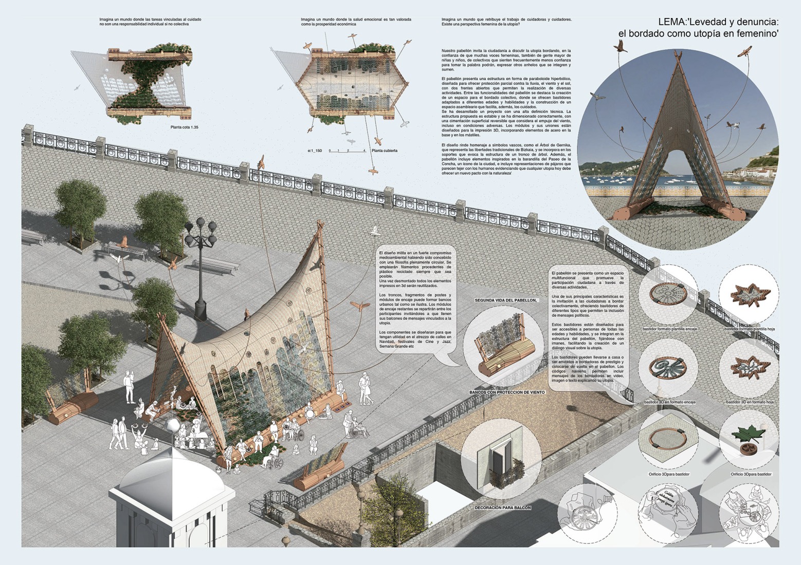Levedad y denuncia: el bordado como utopía en femenino por Izaskun Chinchilla Architects. Imagen cortesía por Mugak/2025. Levedad y denuncia: el bordado como utopía en femenino por Izaskun Chinchilla Architects. Imagen cortesía por Mugak/2025.