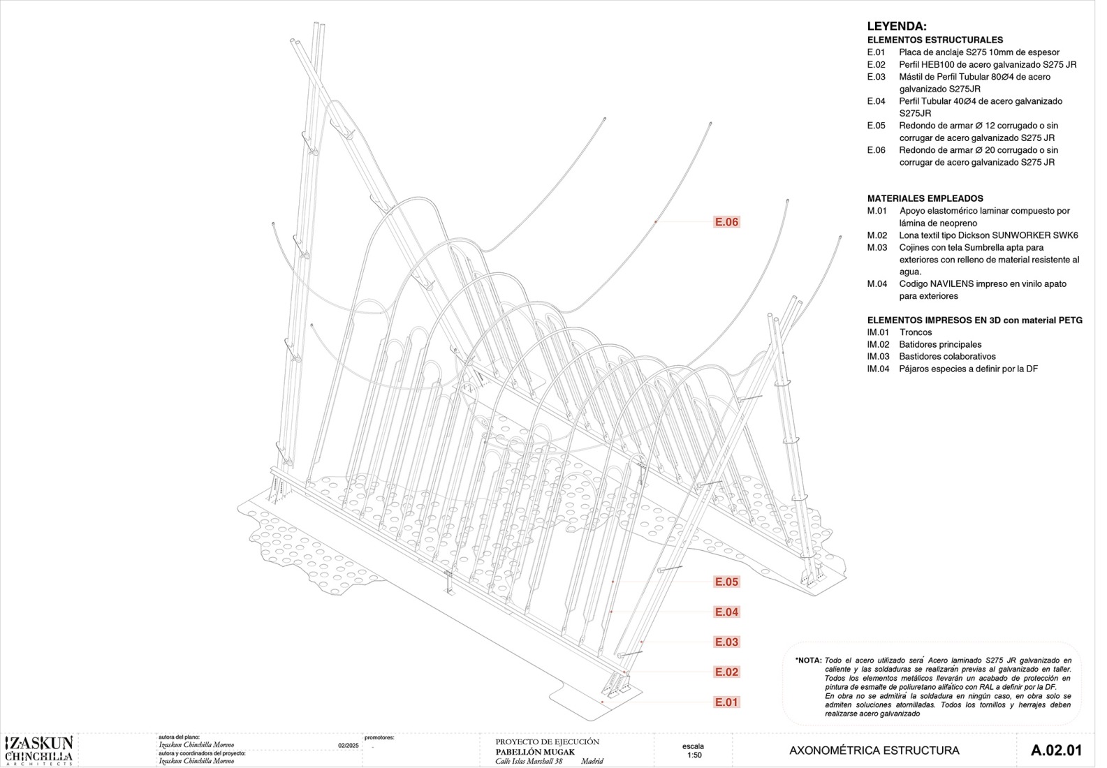 Axonometría estructura. Levedad y denuncia: el bordado como utopía en femenino por Izaskun Chinchilla Architects. Axonometría estructura. Levedad y denuncia: el bordado como utopía en femenino por Izaskun Chinchilla Architects.