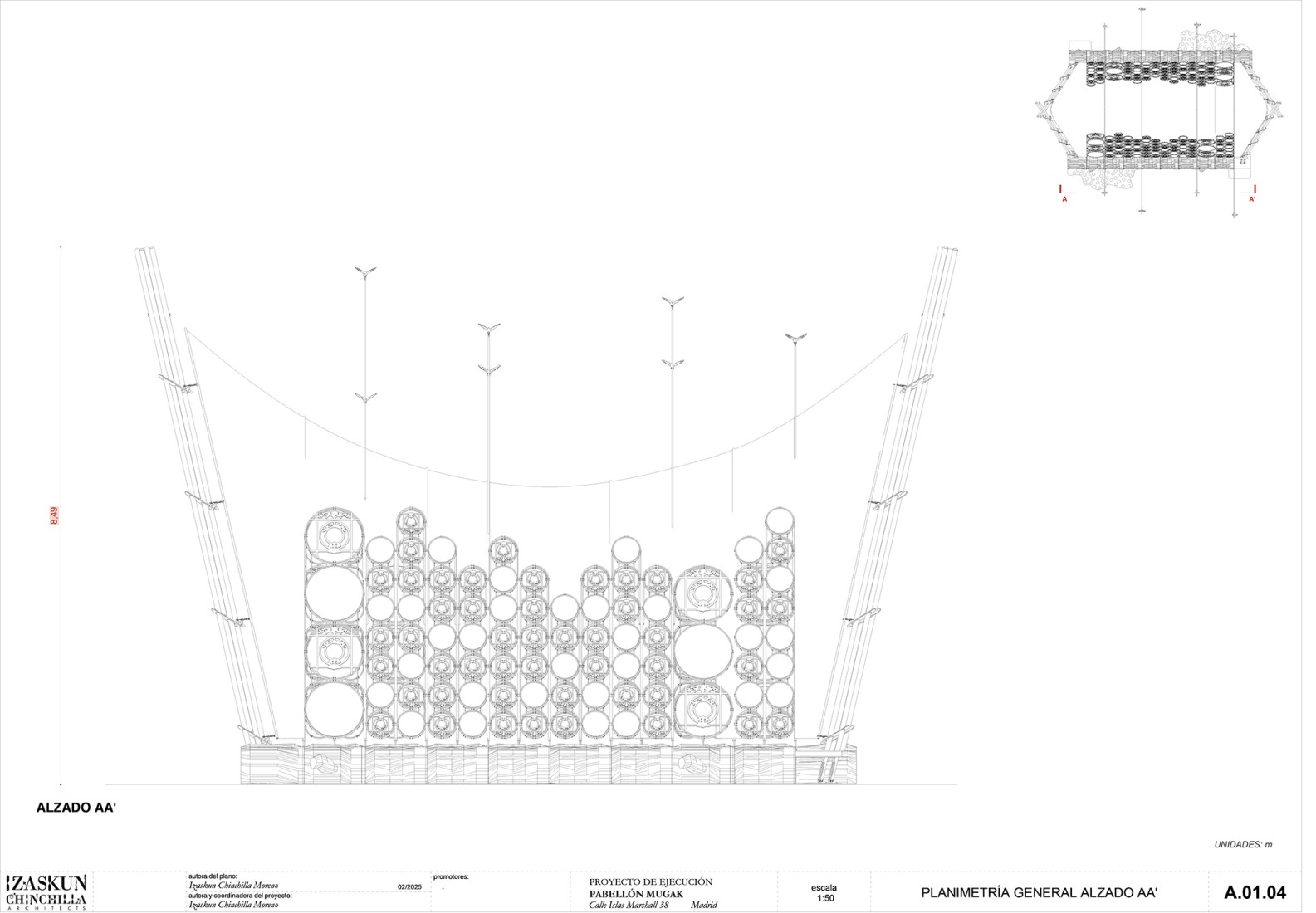 Alzado lateral. Levedad y denuncia: el bordado como utopía en femenino por Izaskun Chinchilla Architects. Alzado lateral. Levedad y denuncia: el bordado como utopía en femenino por Izaskun Chinchilla Architects.