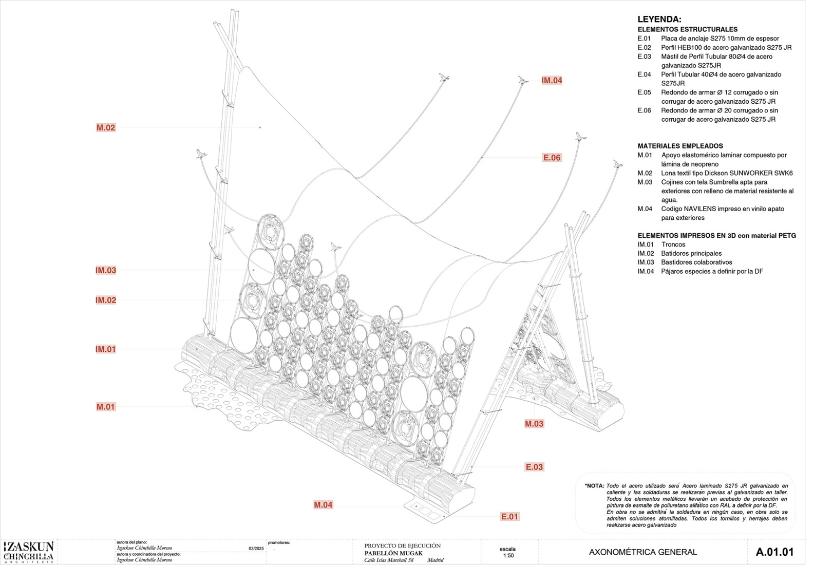 Axonometría. Levedad y denuncia: el bordado como utopía en femenino por Izaskun Chinchilla Architects. Axonometría. Levedad y denuncia: el bordado como utopía en femenino por Izaskun Chinchilla Architects.