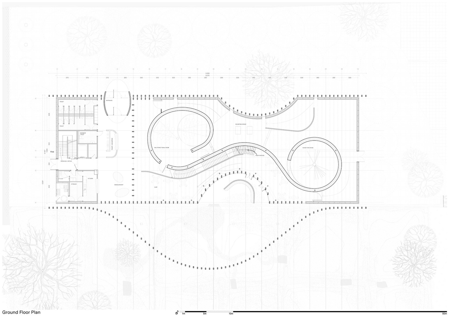 Plano de planta baja. Museo Ehrhardt por Kéré architecture y HK Architekten. Plano de planta baja. Museo Ehrhardt por Kéré architecture y HK Architekten.
