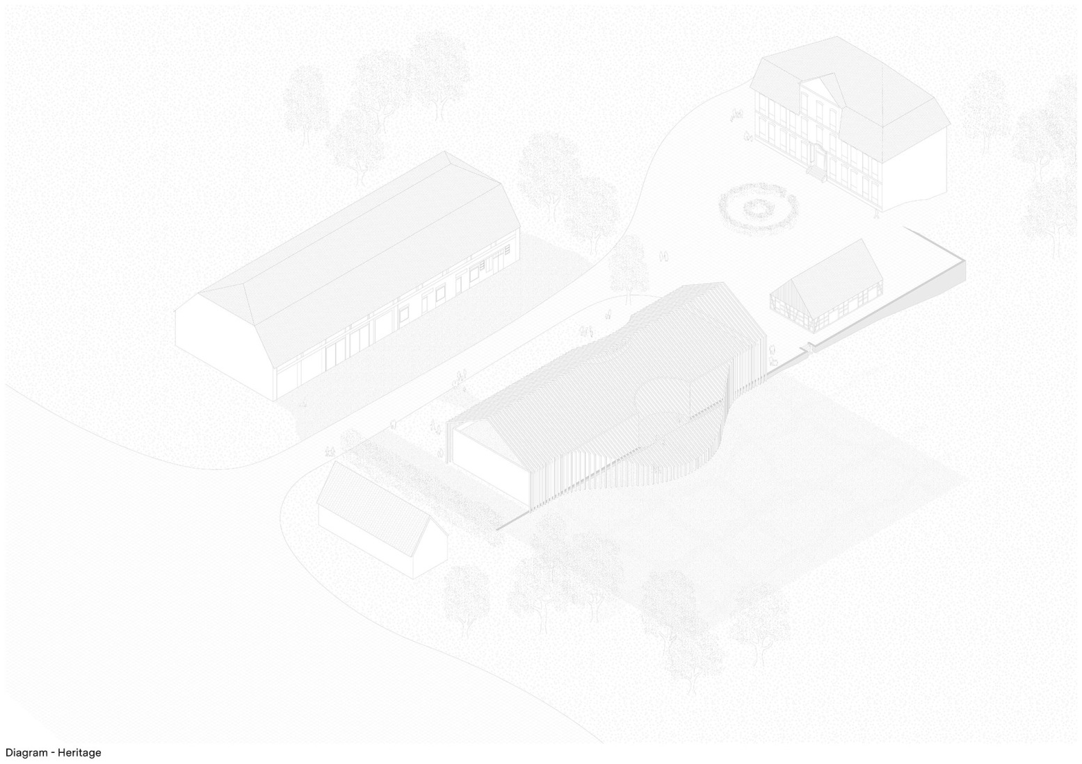 Axonometría. Museo Ehrhardt por Kéré architecture y HK Architekten.  Axonometría. Museo Ehrhardt por Kéré architecture y HK Architekten.