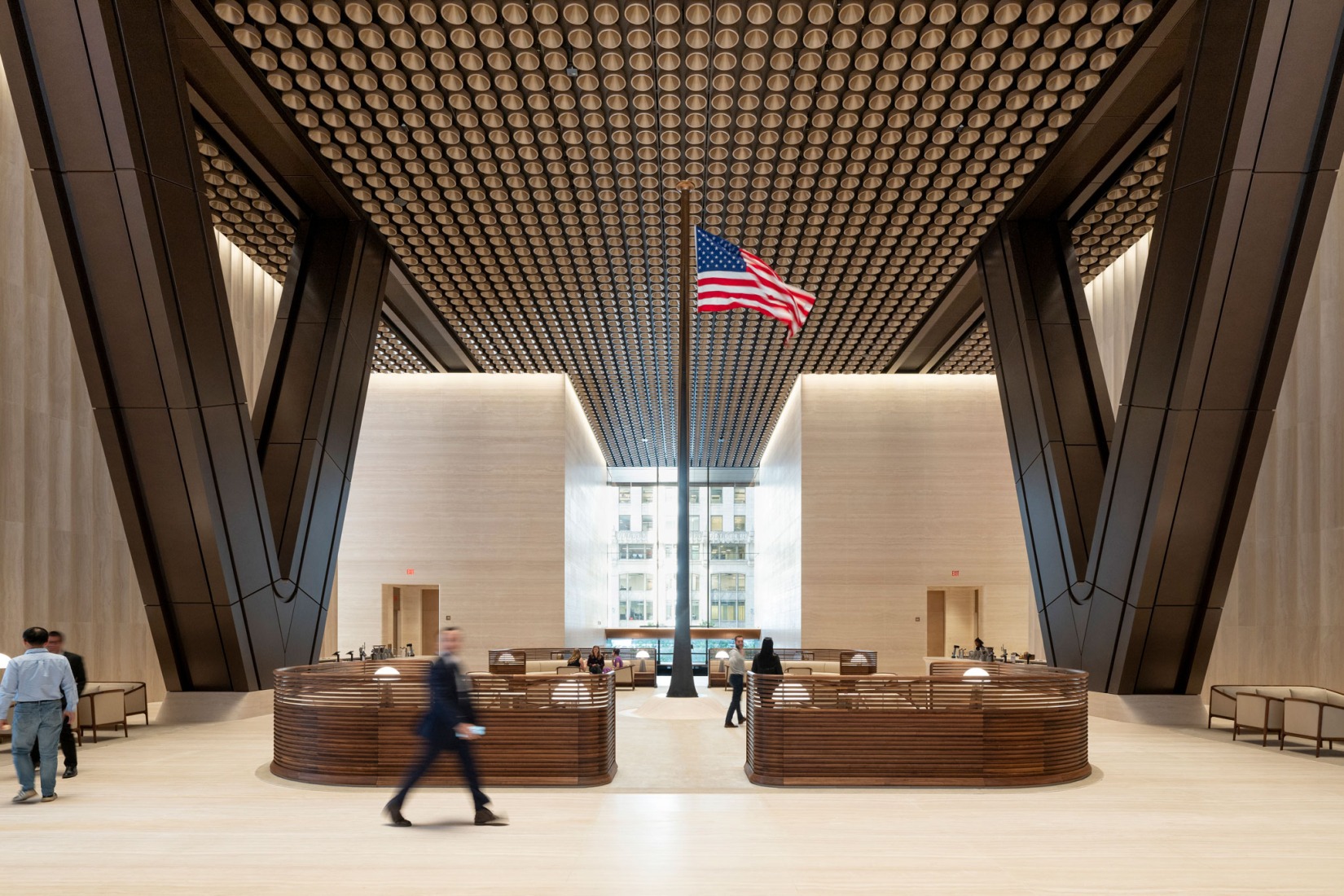 Lobby facing Madison Avenue. JPMorganChase’s New HQ by Foster + Partners. Photograph by Nigel Young, courtesy of Foster + Partners. Lobby facing Madison Avenue. JPMorganChase’s New HQ by Foster + Partners. Photograph by Nigel Young, courtesy of Foster + Partners.