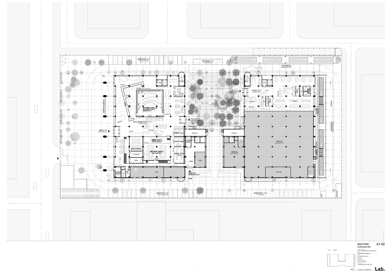 Plano de planta baja. SPARK 761, Centro de Innovación y Desarrollo Digital de Pekín por llLab.