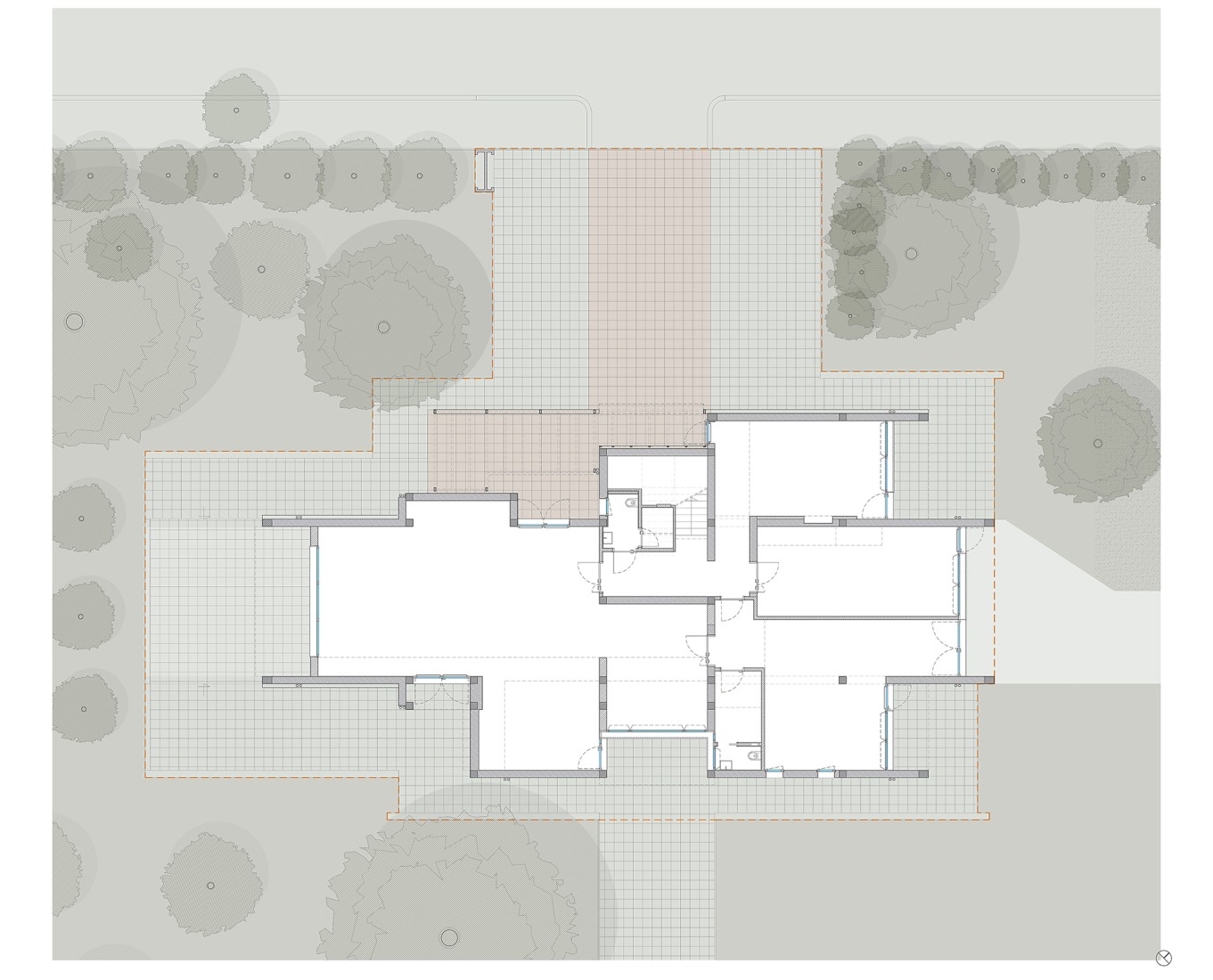 Plano de planta baja del edificio principal. Distrito Solidario de Cesena por Pier Currà Architettura. 