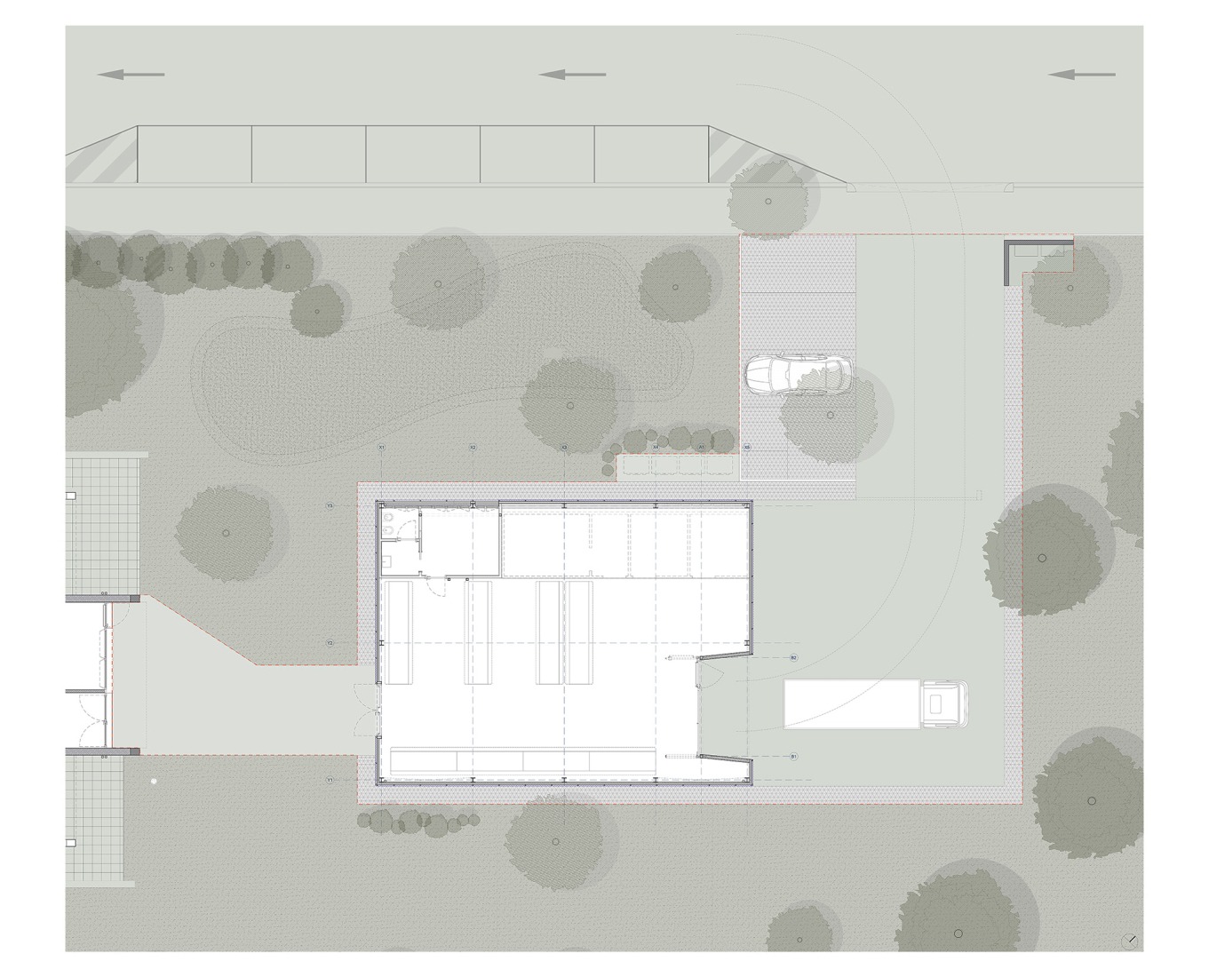 Plano de planta baja del edificio anexo. Distrito Solidario de Cesena por Pier Currà Architettura. 